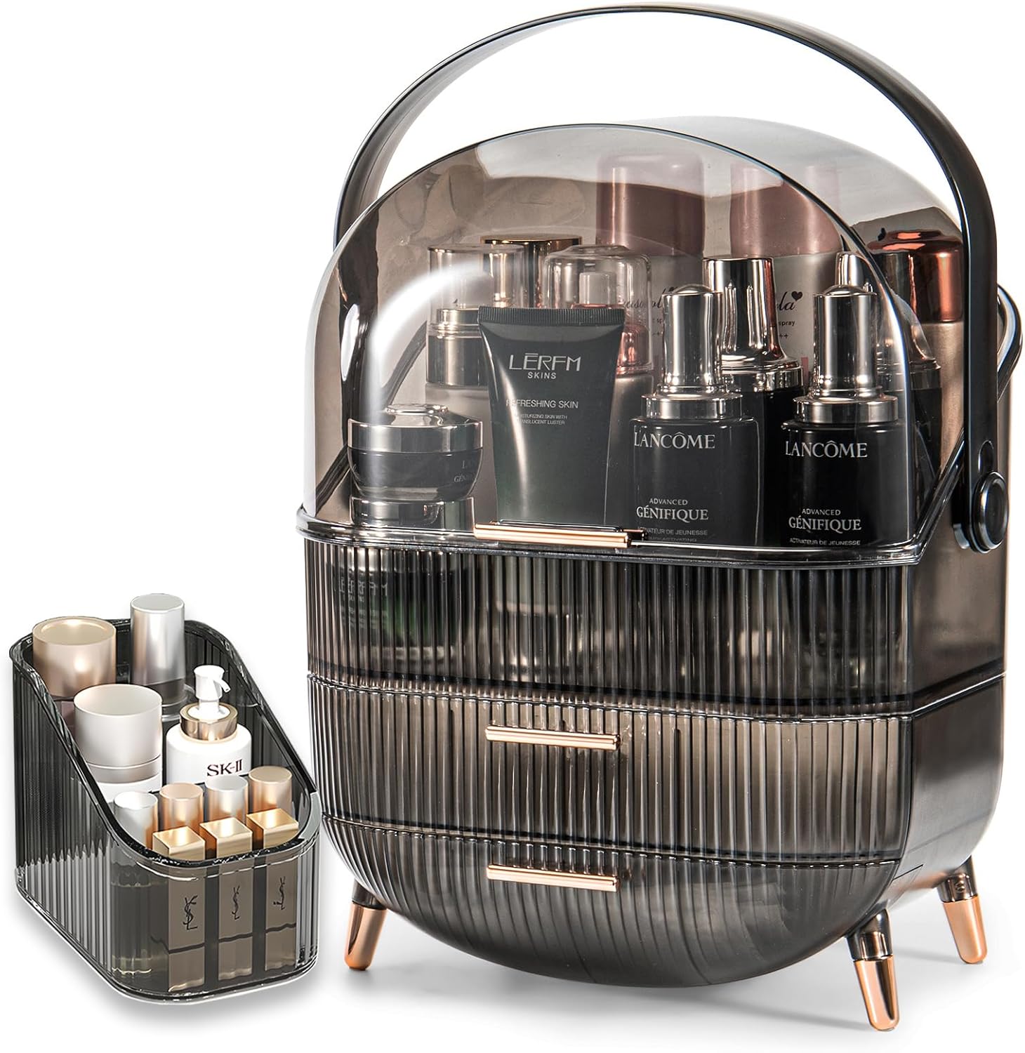 Makeup Organizer, 3 Layers Large Capacity Cosmetic Storage, Cosmetic Display Case with Lipstick storage box, Cosmetic Organizer for Bathroom Counter, Bedroom Desk，Ideal Gifts for Women(Clear Gray)