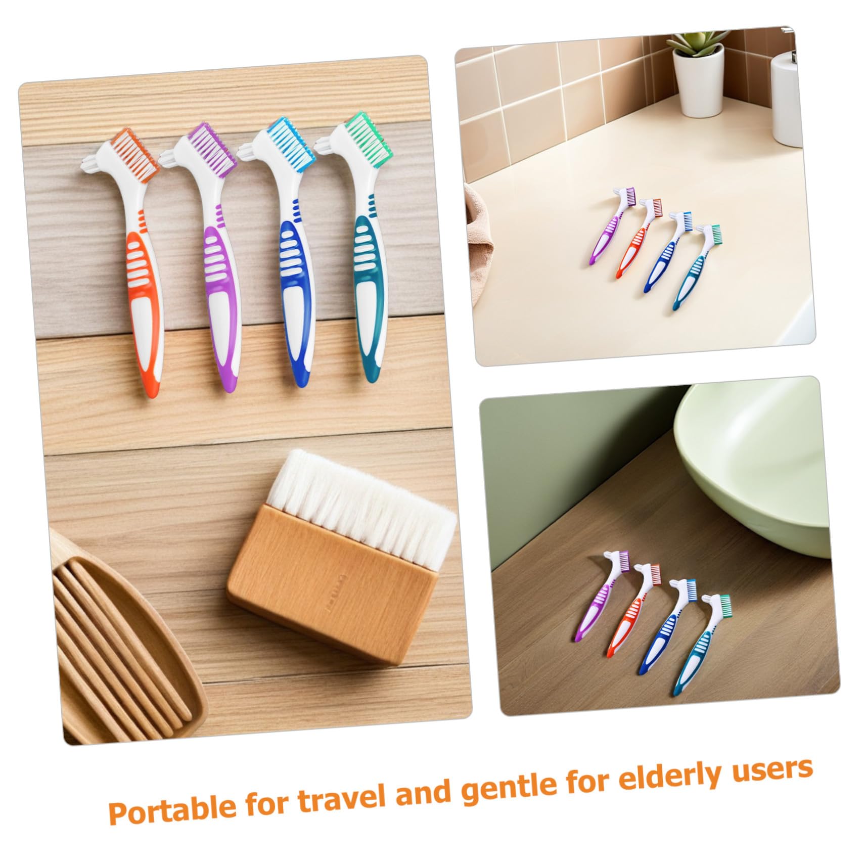 YARNOW 12pezzi Spazzolino per Dentiere Doppia Faccia da Strumenti per Pulizia Dentale Spazzola Portatile per Protesi Dentarie Design Antiscivolo per Anziani Morbido ma Potente