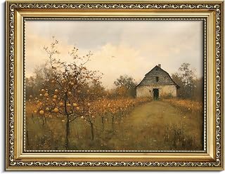 AIMAILON Vintage Framed Canvas Wall Art Home Wall Decor Classical Oil Painting Farmhouse Cottagecore Landscape Artwork Neutral Print Picture Watercolor Autumn Aesthetic Illustration Decor 8x10