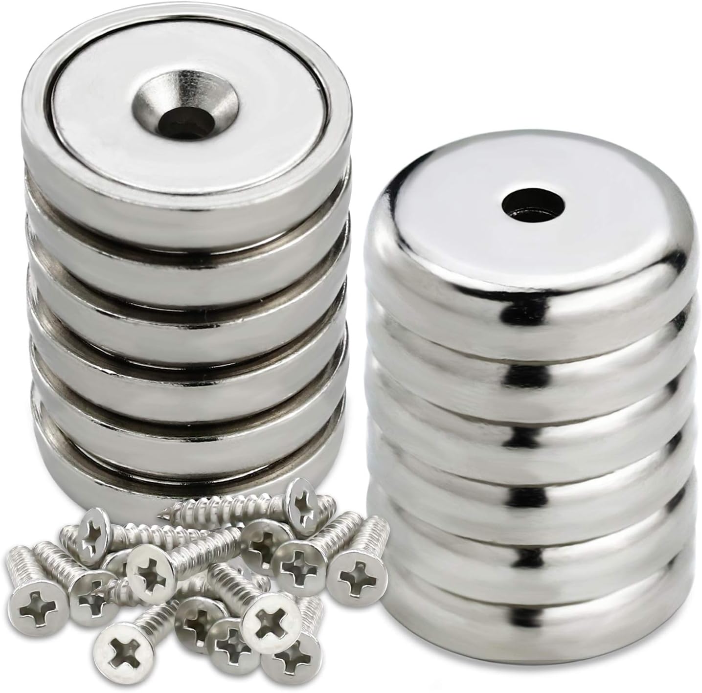 LOVIMAG 60lbs Holding Force Neodymium Cup Magnets, Industrial Strength Round Base Rare Earth Magnets with Heavy Duty Countersunk Hole and Stainless Screws for Tool Room,Workplace Etc, Pack of 12
