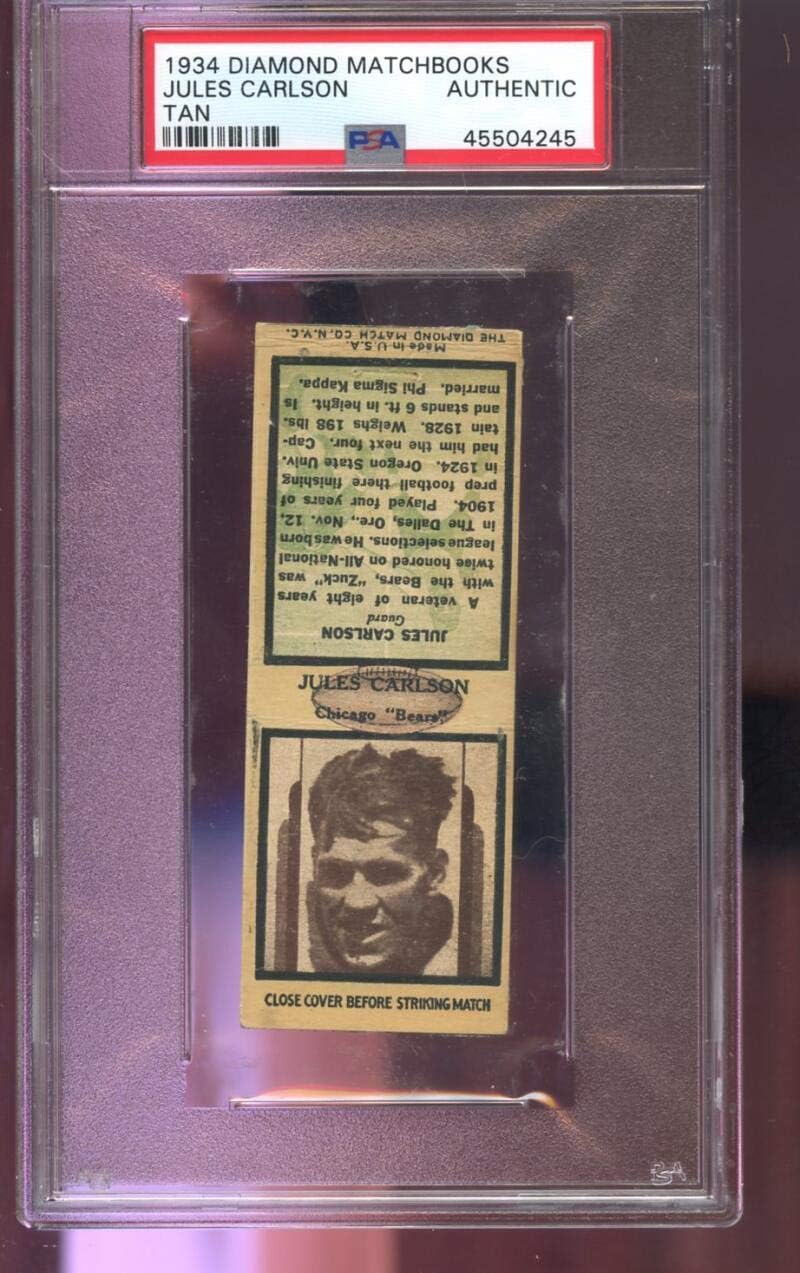 1934 Diamond Matchbooks Match Book Cover Tan Jules Carlson Chicago Bears PSA AUTHENTIC Graded Football Card