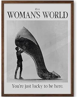 iHery Natural OAK Wood Woman's World Walnut Color Framed Wall Art, 12x16...