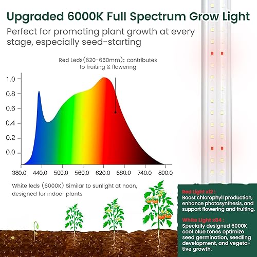 Miniatura 4 de SOLIGT Estante para plantas con luces de crecimiento, estante de 5 niveles con 8 unidades de 2 pies 6000 K T8 de espectro completo LED de espectro