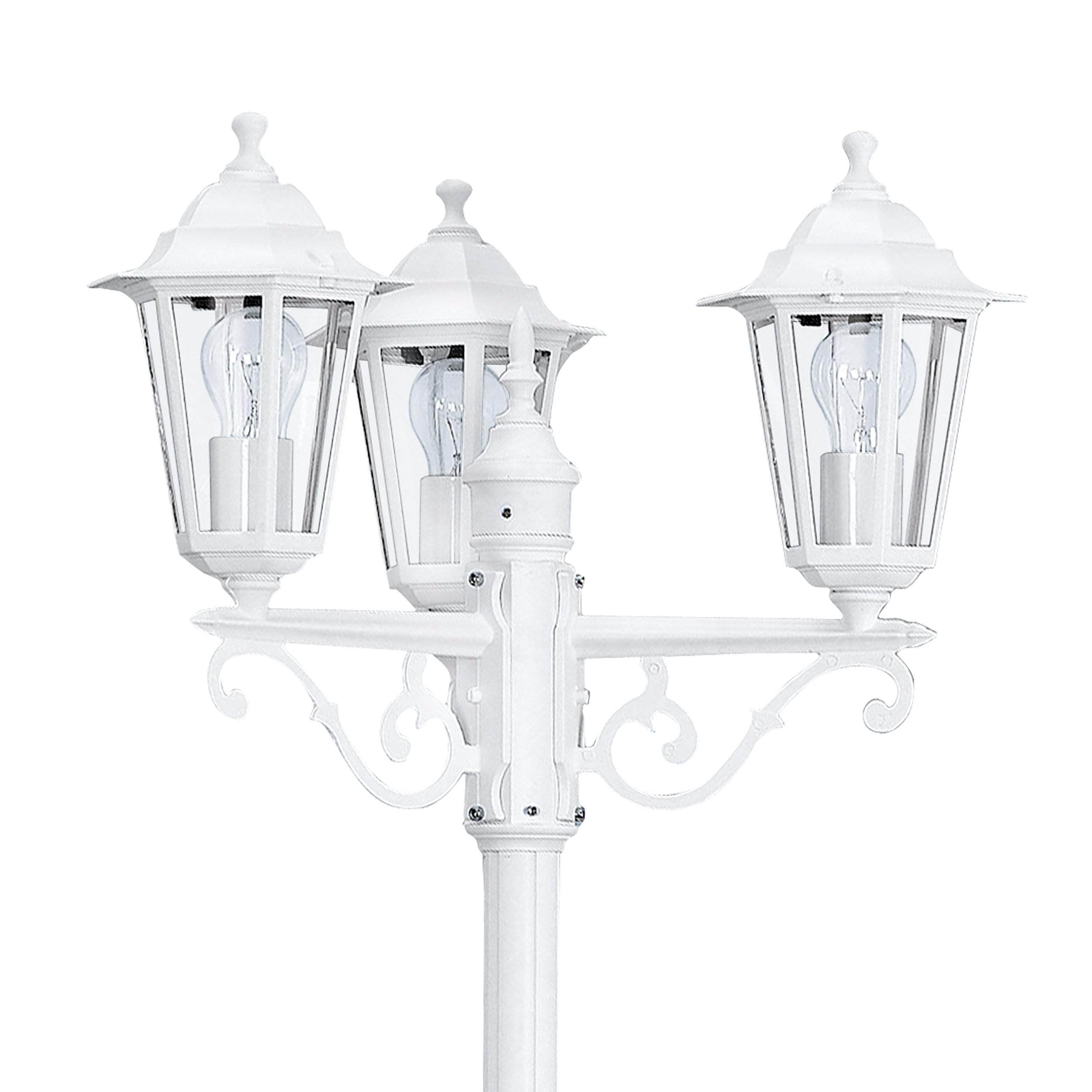 EGLO Lampadaire parisien Laterna 5 à 3 têtes, luminaire extérieur sur pied | Lampes en aluminium moulé sous pression et verre, blanc, culot E27, protection IP44