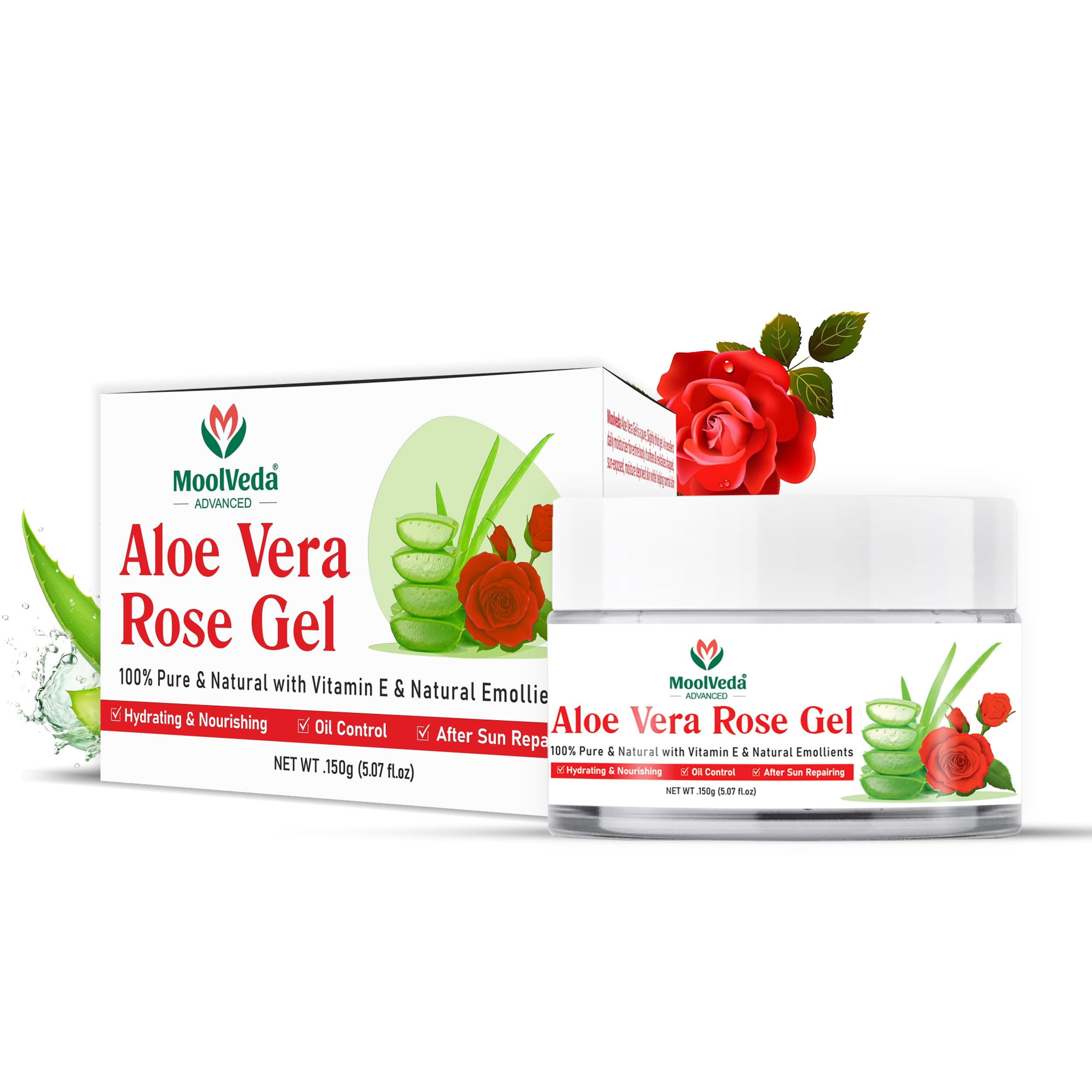 Aloe Vera Rose Gel Pure & Natural Moisturizer for Face, Skin & Hair | Hydrating & Soothing Aloe Vera Gel with Rose Extracts | Non-Sticky, Paraben-Free, Suitable for All Skin Types, 150gm