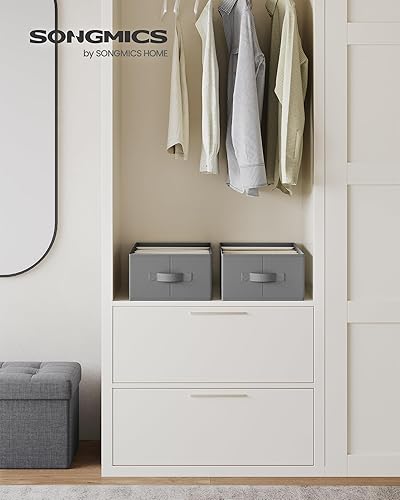 Miniatura 2 de SONGMICS Juego de 2 organizadores de ropa de armario de gran tamaño, organizadores de cajones plegables de 6 compartimentos con asas, 16.5 x 11.8 x