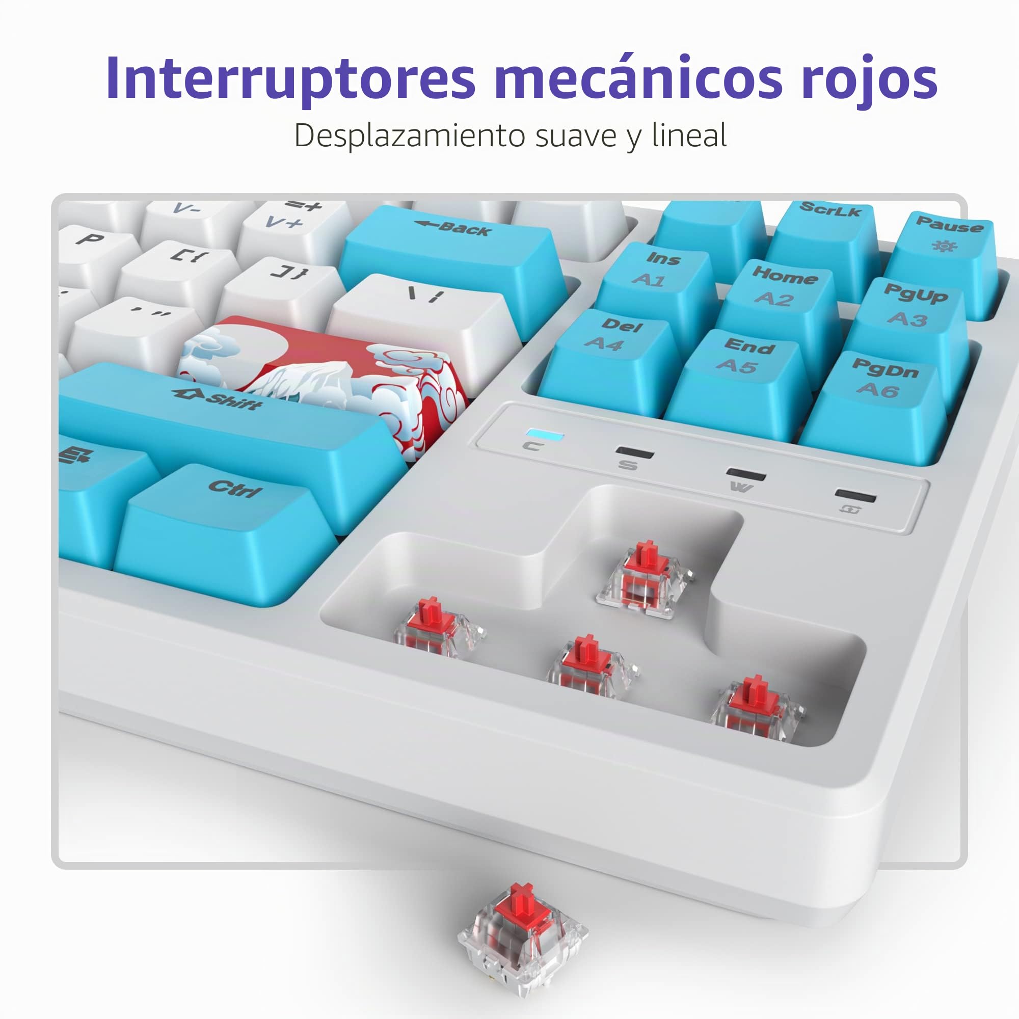 Teclado mecánico para Juegos, 75% Tenkeyless Teclado Gaming con Cable y sin Teclado Numérico, Iluminación RGB，Americano QWERTY