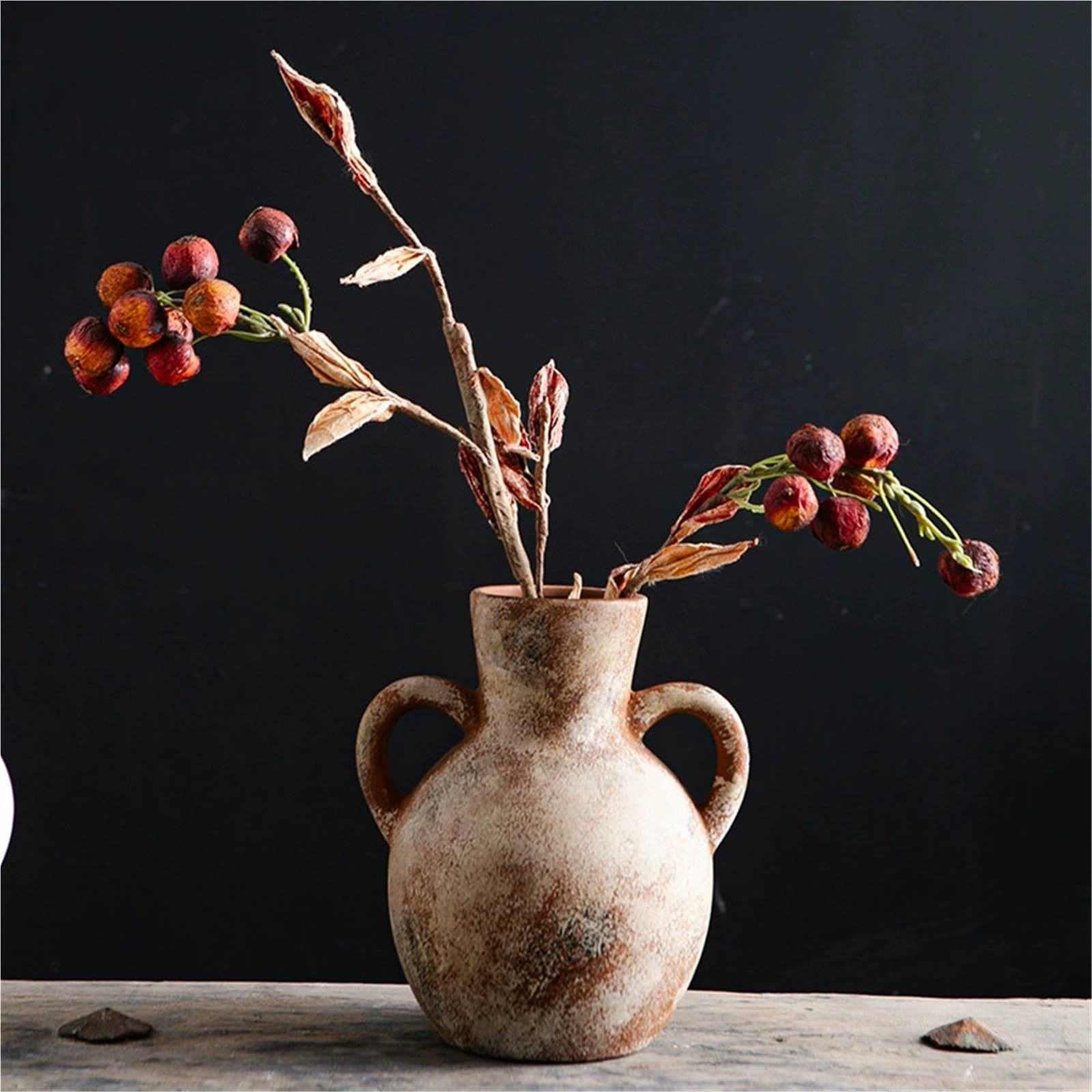 Keramikvase mit Zwei Griffen, Vintage-Dekoration für Blumenarrangements, Tischdekoration und Accessoires