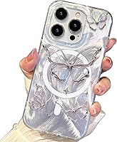 Vista 29 de I-MGAE-IN-AR - Funda compacta para iPhone 16 Pro Max con diseño de mariposa plateada brillante, a la moda, suave, delgada, de poliuretano