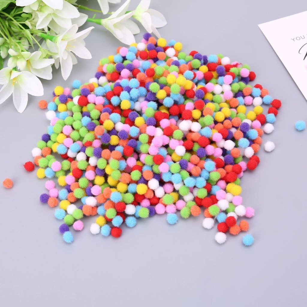 1000Pcs Soft Round Craft Pompoms Mixed Color Pom Poms 10mm Craft