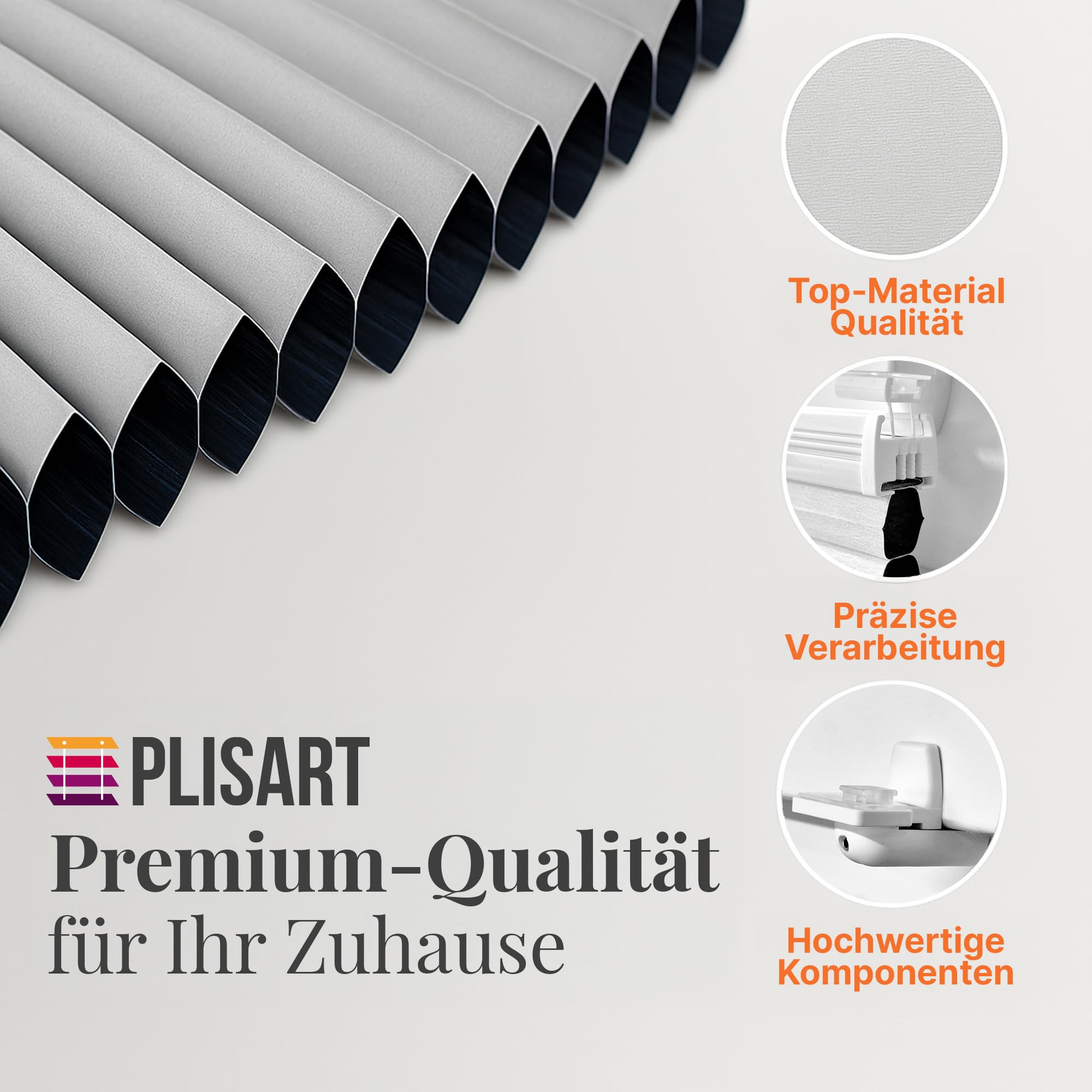 Plisart Wabenplissee Klemmfix ohne Bohren, 100% Verdunkelung Honeycomb Rollo zweifarbig, Weiß-Weiß 120x120cm - Thermo Faltrollo mit Metallklemmen für Fenster & Tür, Jalousie, Plisseerollo