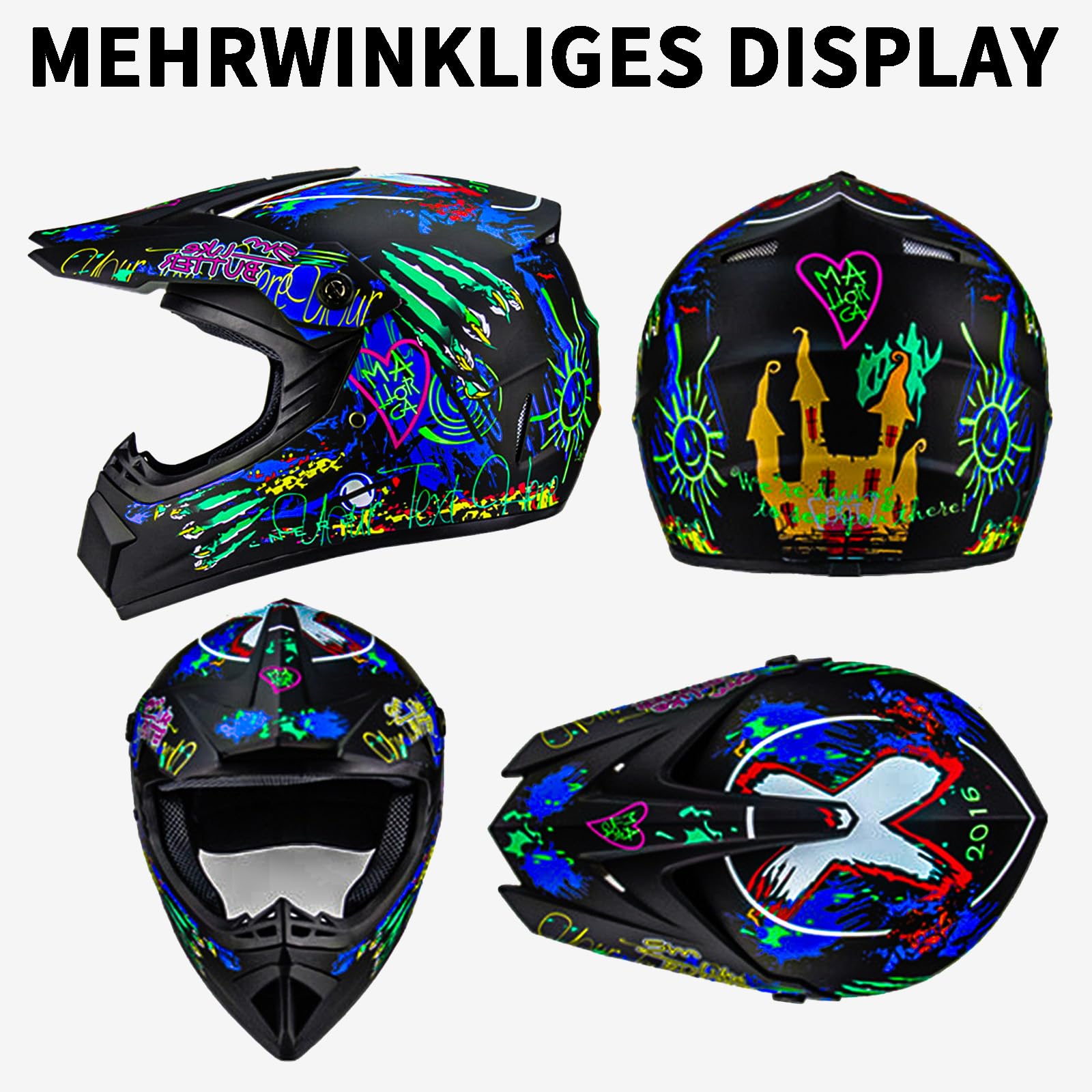 Casco da moto – Casco da motocross MTB Fullface con guanti, maschera per adulti, moto downhill, completo per downhill, casco da moto per bambini, ATV, casco da strada