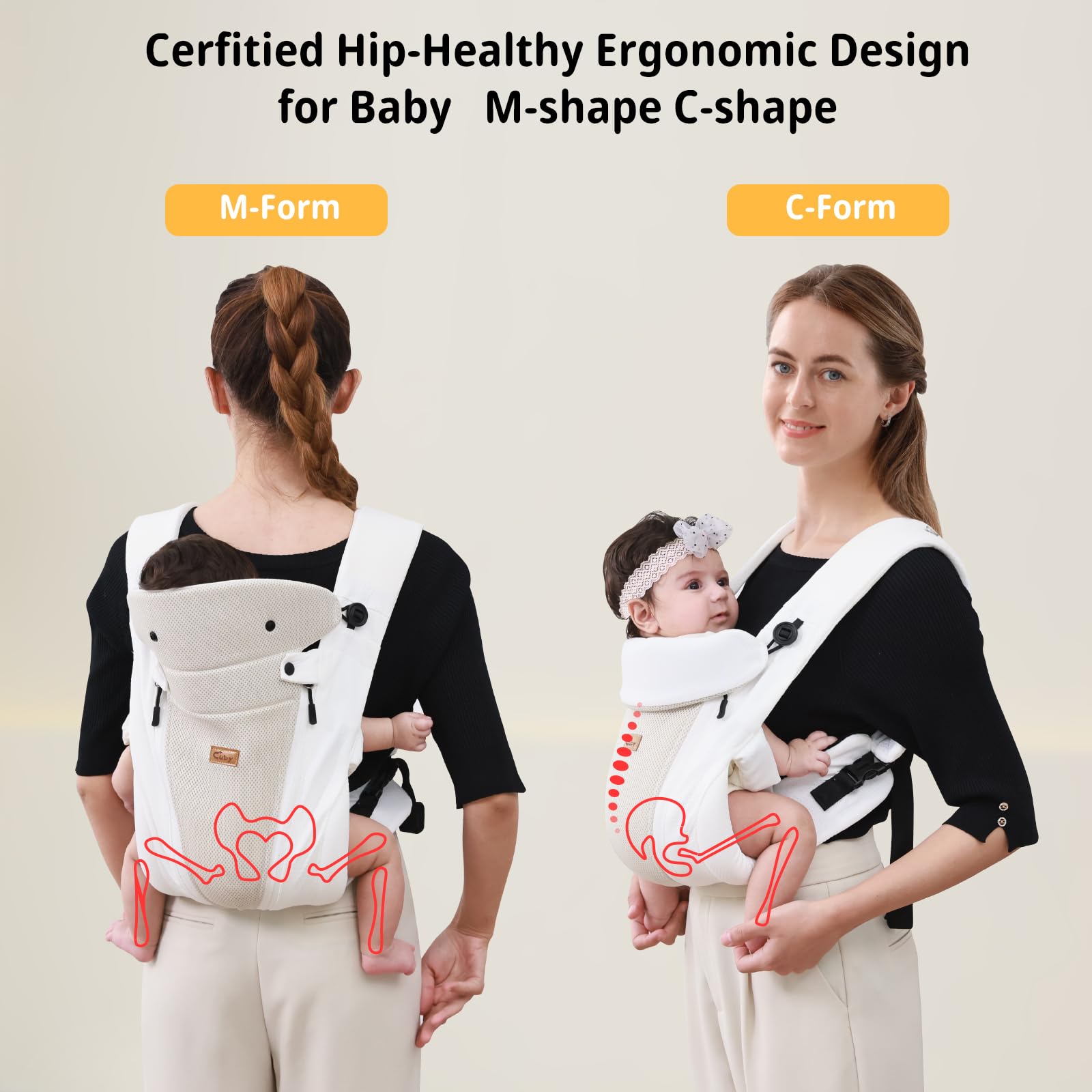CUBY Babytragen für Neugeborene, Känguru Ergonomische Strukturierte Reißverschlüsse Kleinkind Babytrage 6 Monate + Gesicht & Rücken Babytragen Verstellbare Kopf-Nackenstütze mit Kopfbedeckung
