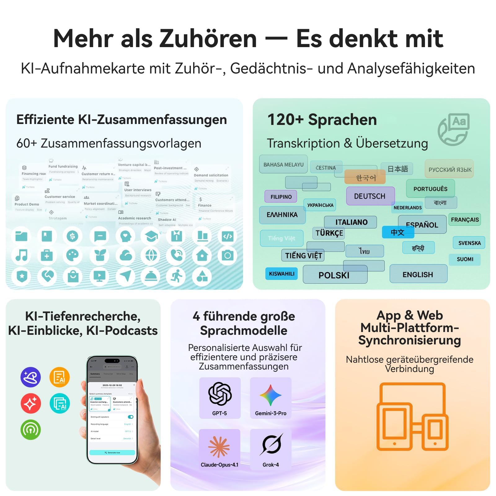 Mobvoi TicNote Lite KI Sprachrekorder 4 GB, KI-Notizgerät m. Echtzeit-Transkription & Zusammenfassung, App-Steuerung, 120+ Sprachen, KI-Rekorder m. Display für Vorlesungen, Meetings, Anrufe