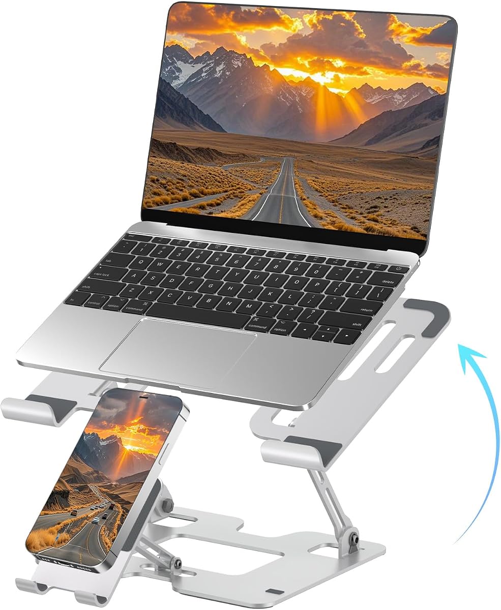 Ergonomic 2-in-1 Laptop Phone Stand for Desk, Adjustable Riser, Sturdy and Portable, Fits All Laptops and Phone(White)