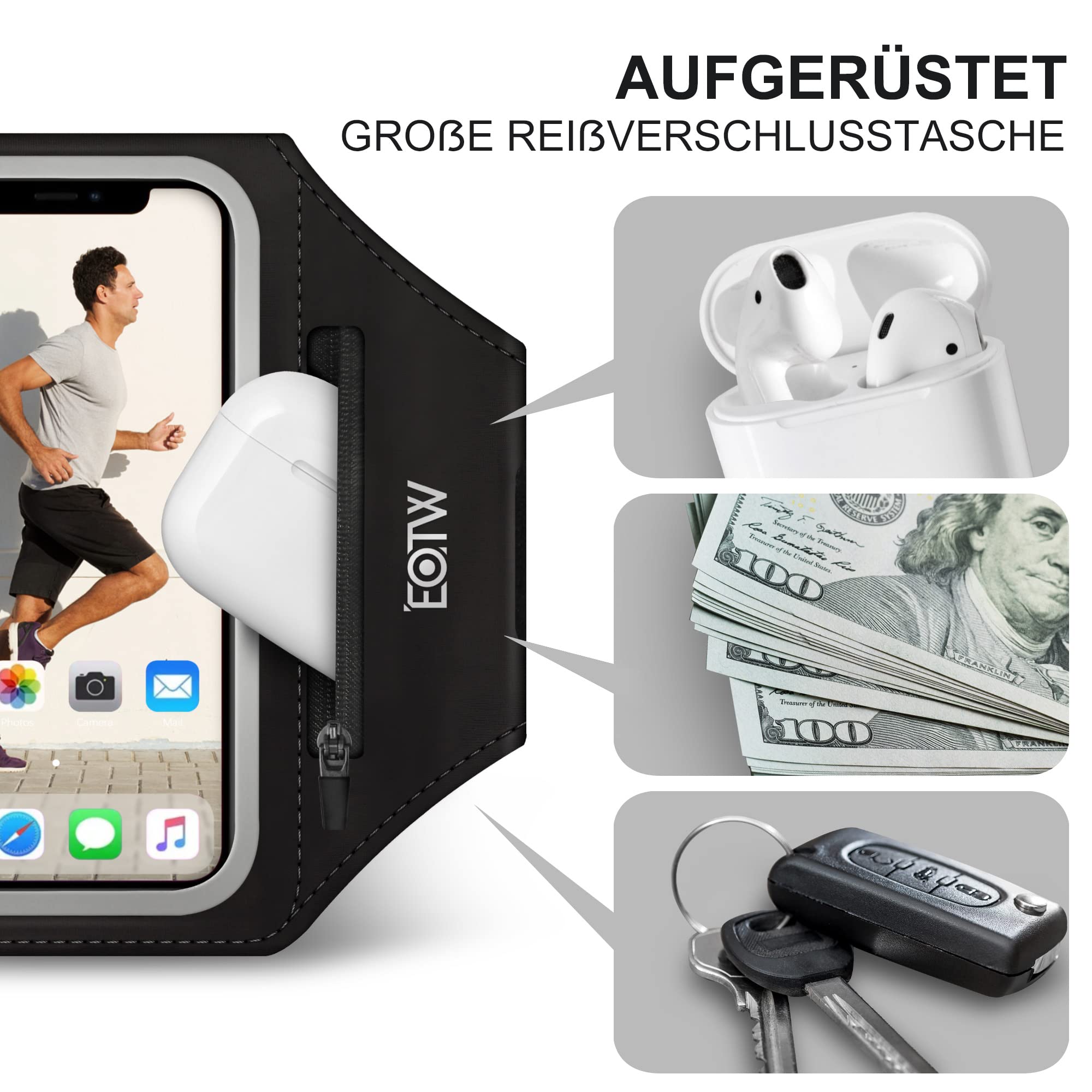 Sportarmband Mit Kopfhörer Tasche Handytasche Joggen Sport Für IPhone 16 Pro Max 15 Pro 14 13 12 Galaxy S25 Ultra S24 S23, Xiaomi Huawei Handyhalterung Joggen Arm Handyhülle Running Armband