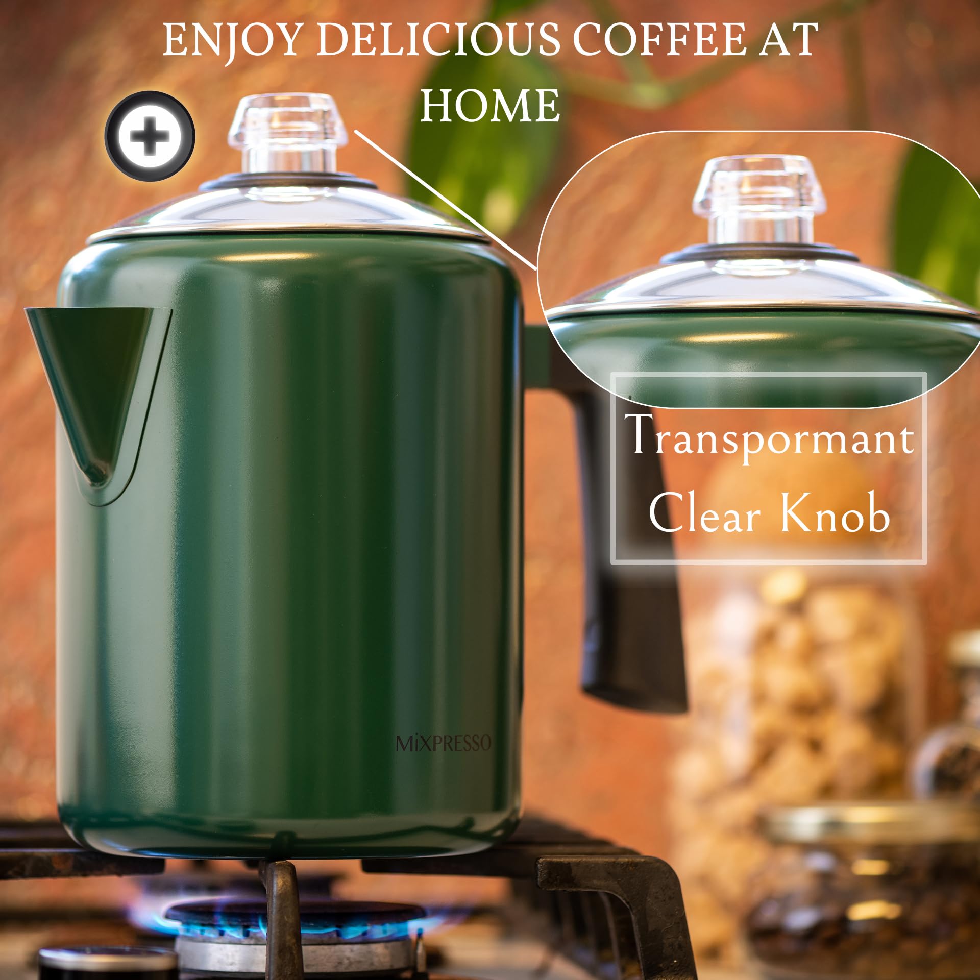 Mixpresso Percolador de café de acero inoxidable, cafetera percoladora, excelente para cafetera de camping, 5-8 tazas (verde)