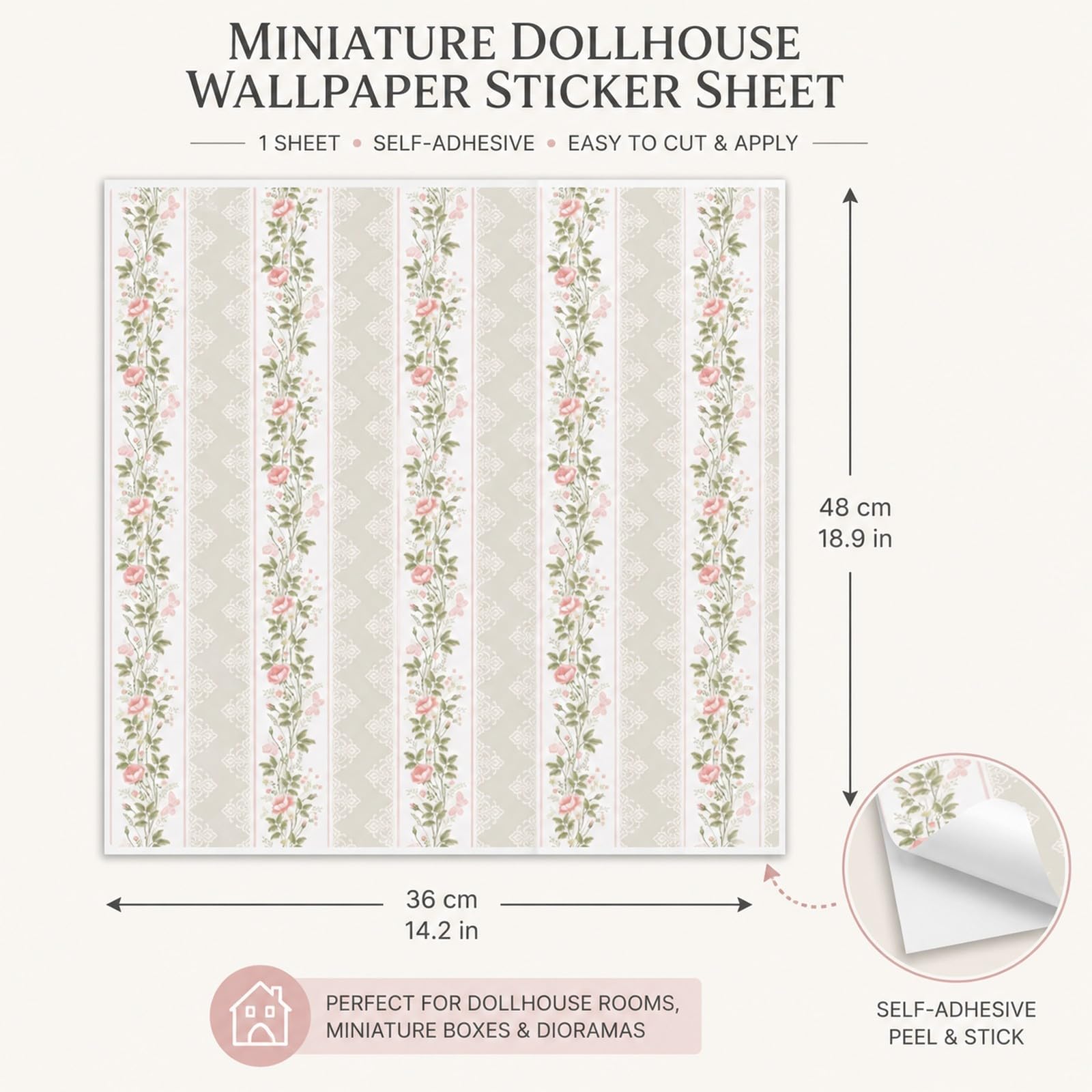 Papel Pintado Y Suelo Autoadhesivo Para Casa De Muñecas Escala 1:12, 3 Hojas Con Diseño De Parqué, Fácil De Instalar