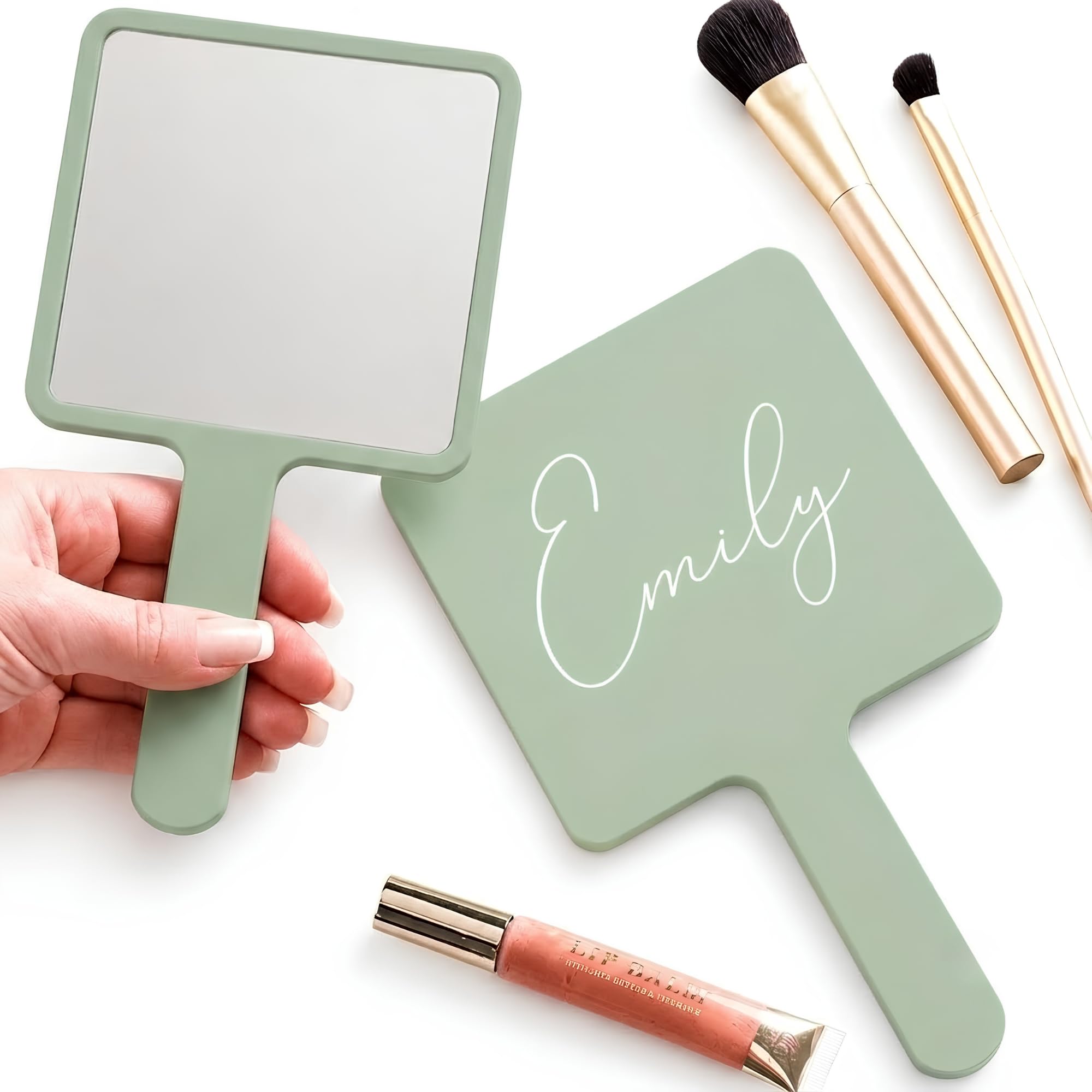 Just Giftz Personalised Handheld Mirror, Sage, 22 x 12cm