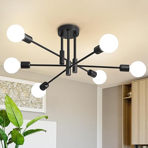 Miniatura 8 de Biewalk Lámpara de araña Sputnik moderna, lámpara de techo de 6 luces de mediados de siglo, lámpara Sputnik para dormitorio, comedor, cocina,