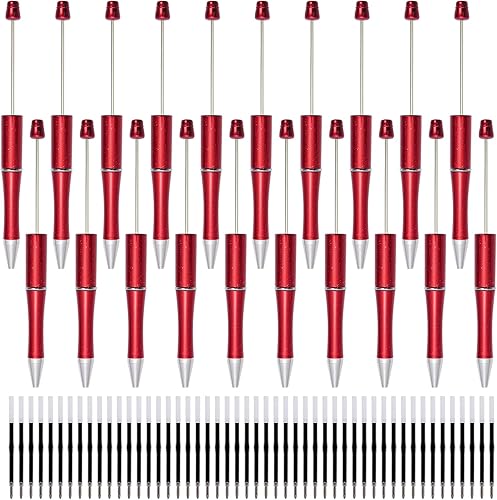 jiebor 20 bolígrafos rojos con cuentas de plástico a granel con 50 bolígrafos de tinta negra, bonitos bolígrafos de bricolaje para niños, mujeres,