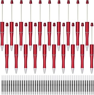 jiebor 20Pcs Red Beadable Pens Bead Ballpoint Pens with 50Pcs Black Ink | Plastic, Bulk, for DIY, Journaling, Women, Adults, Office Supplies, Halloween, Christmas