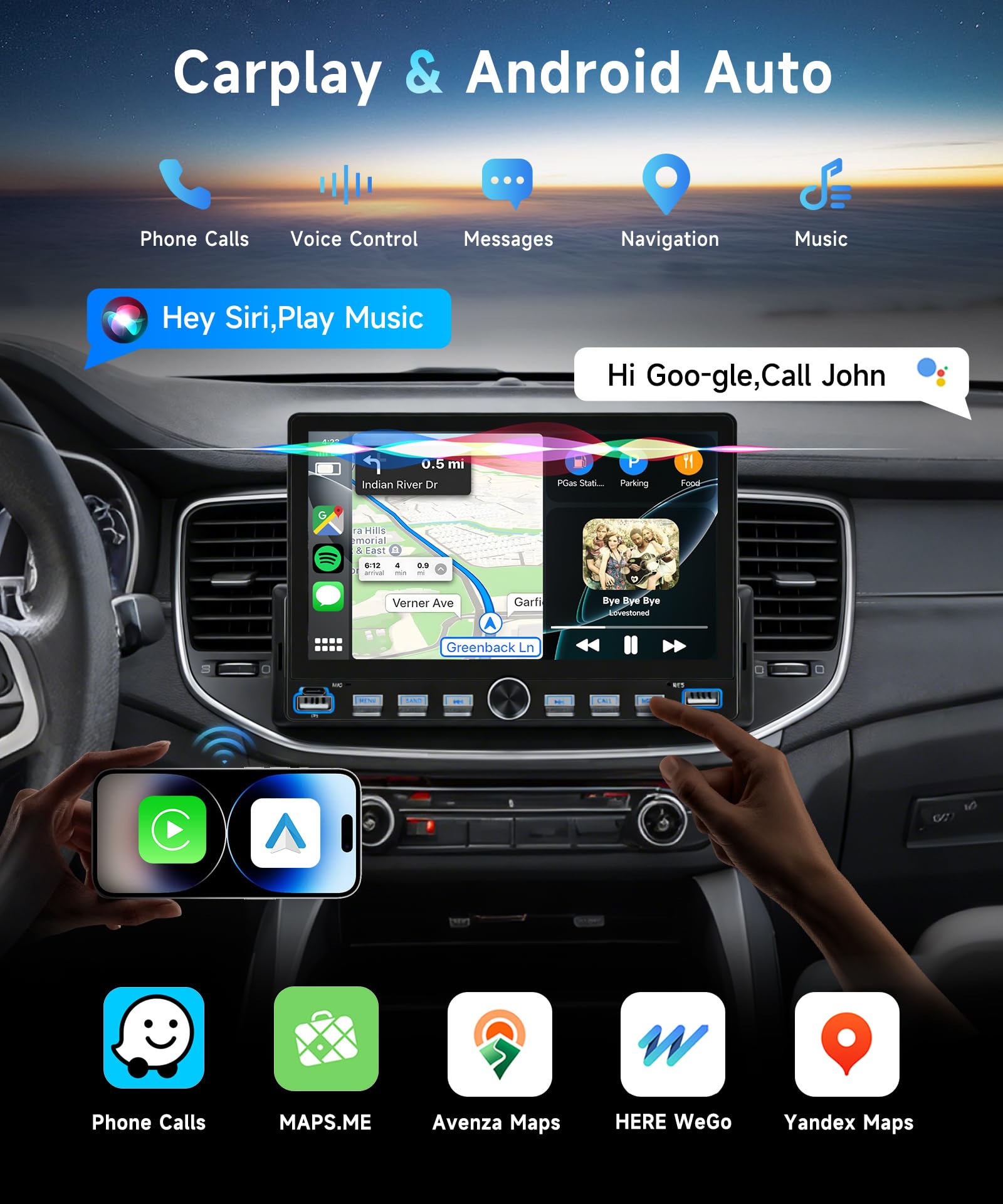 VECHTEL 7" Autoradio 1 Din con carplay wireless Android Auto, radio FM con Blurtooth, sistema di navigazione,2 USB/SD/AUX,con tasti pianoforte,video online,Mirror Link,telecamera di retromarcia