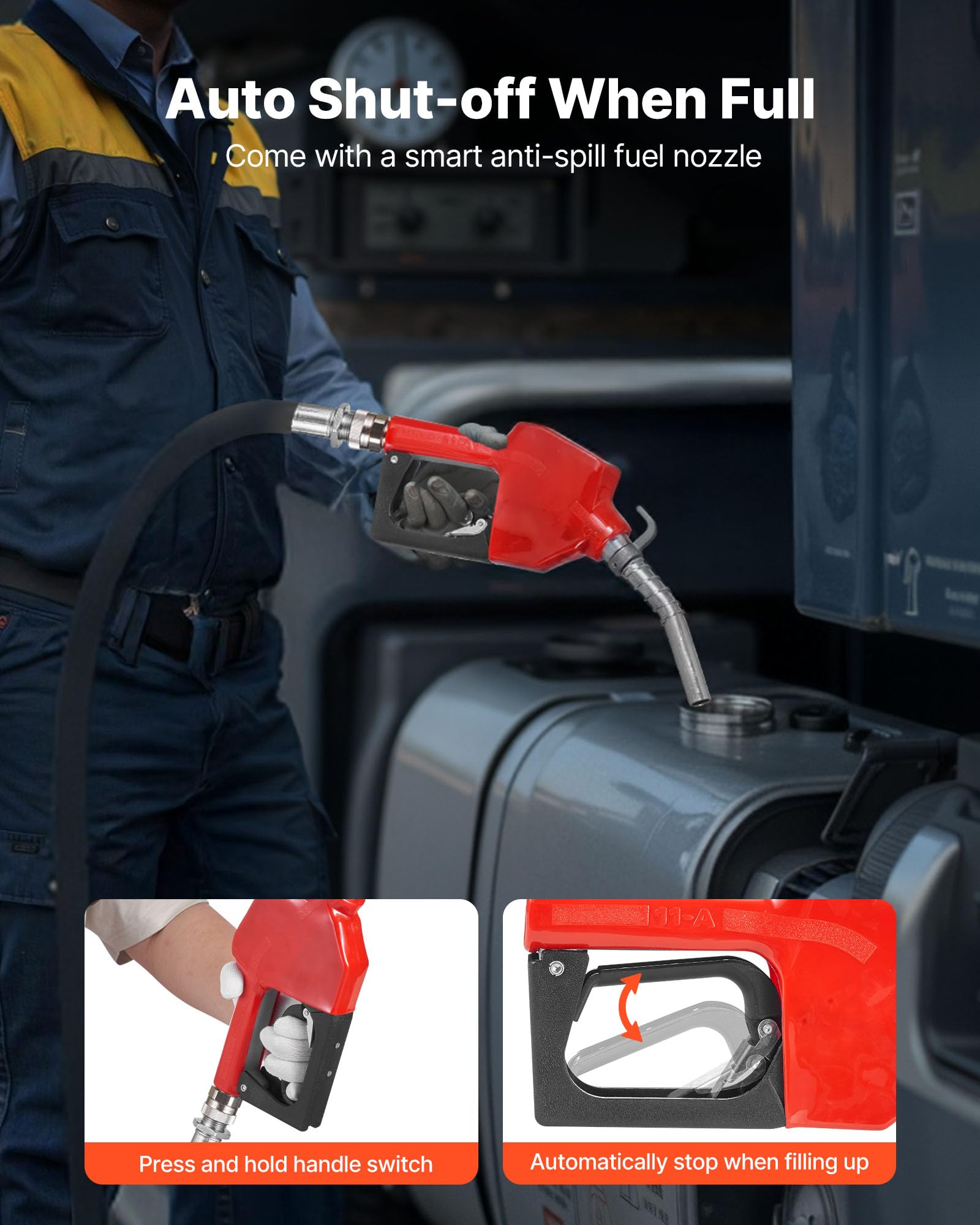 VEVOR Bomba de Transferencia de Combustible de 12 V CC 10 GPM, con Boquilla de Apagado Automático, Manguera de Descarga, Protección contra Sobrecalentamiento, para Gasolina, Diésel, Queroseno