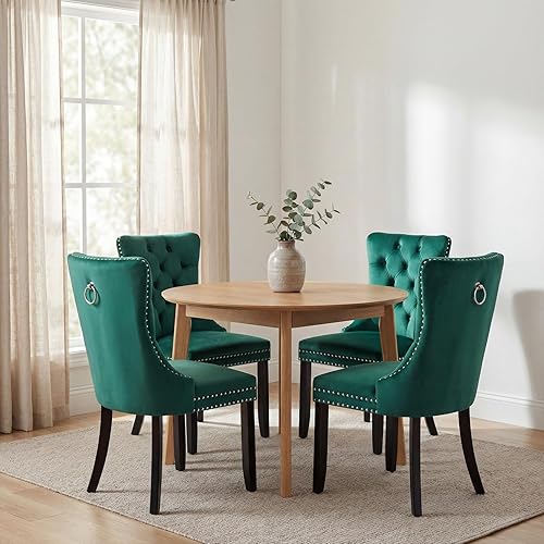 Miniatura 43 de Sillas de Comedor Juego de 4 sillas de comedor de terciopelo azul claro, Silla tapizada de tela para cocina y comedor, sillas de comedor modernas de
