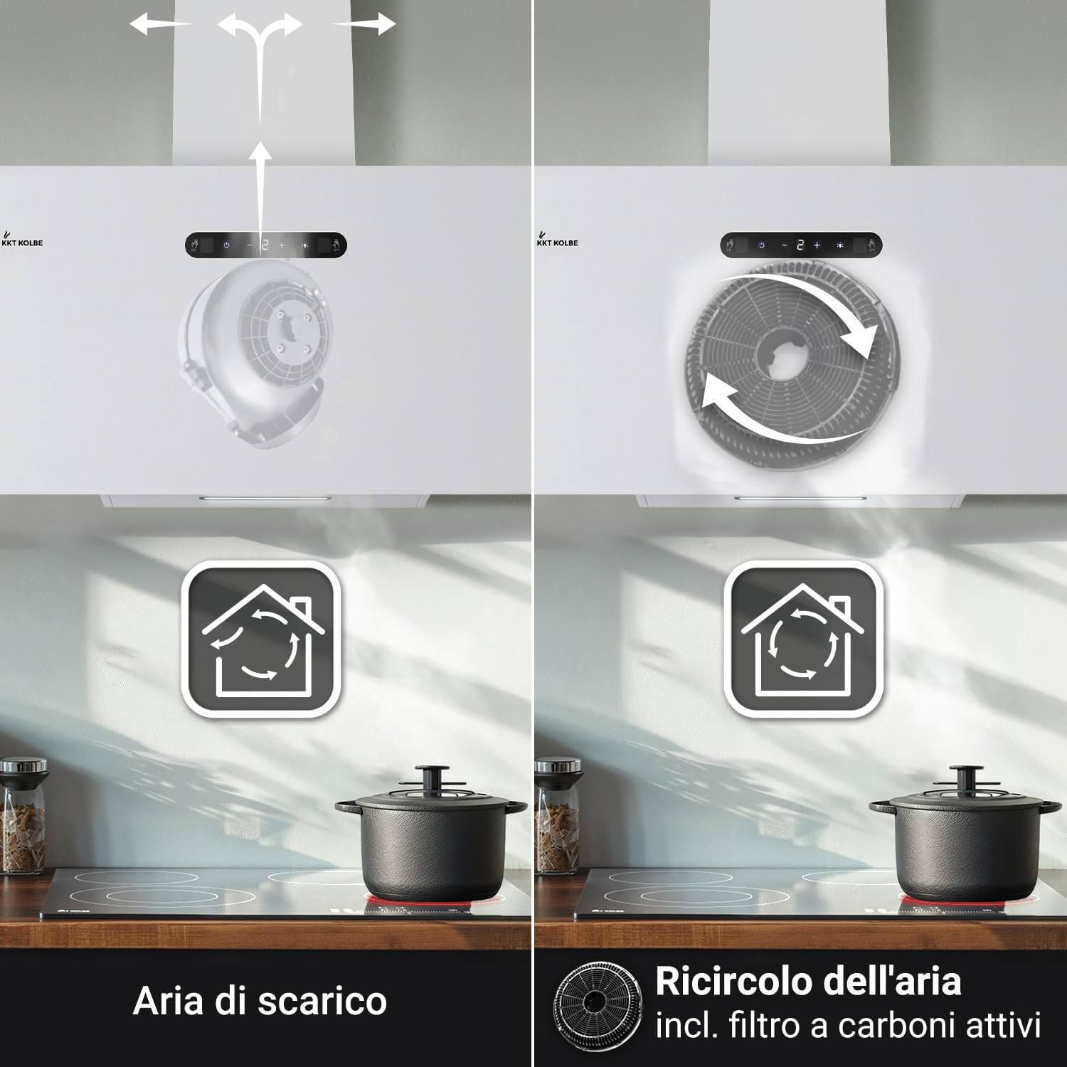 KKT KOLBE BASE6002W - Cappa aspirante da 60 cm A+++ | scarico dell'aria di ricircolo | protezione da parete | bianco | metallo | illuminazione a LED | controllo gestuale | SensorTouch | filtro ai