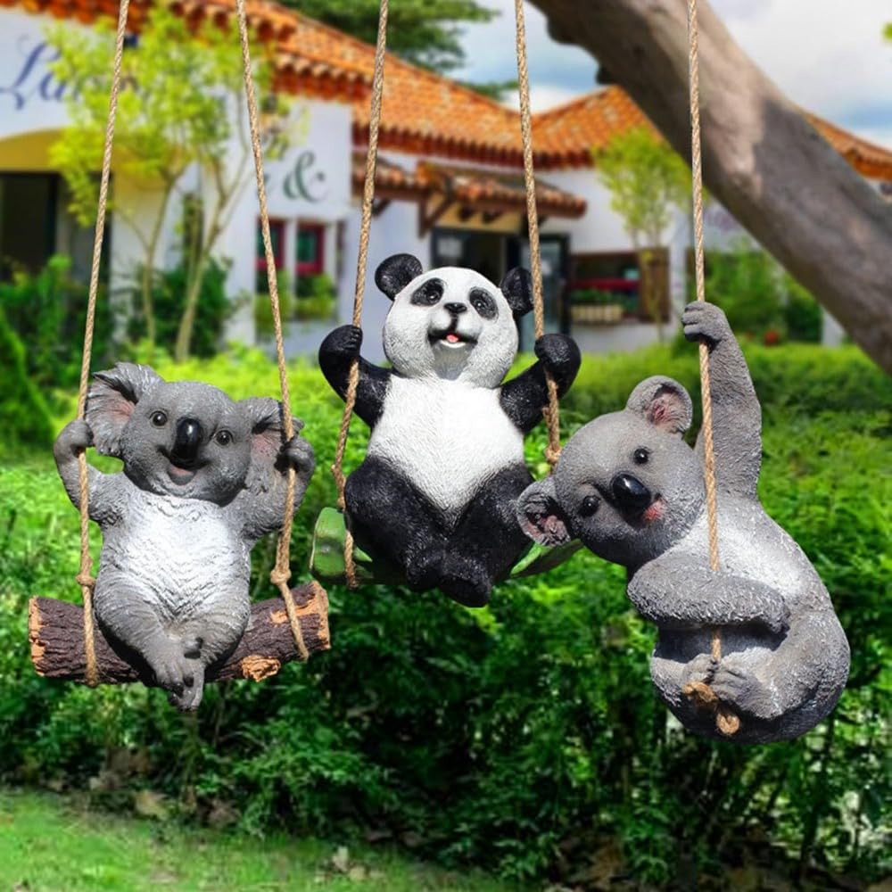 Langlebige Gartenanhänger aus Resin mit naturgetreuer Textur für Hinterhof- und Außendekoration (Koala im Stil D)