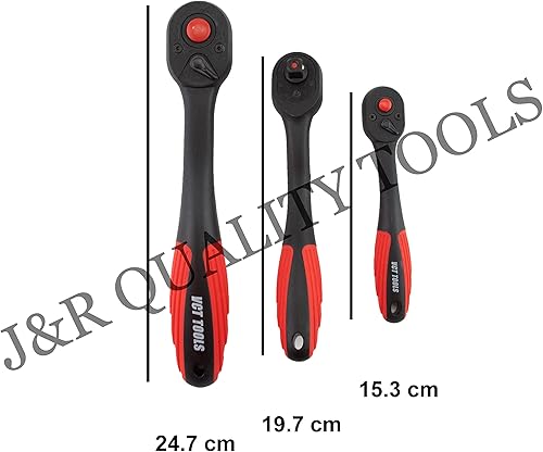 Miniatura 3 de VCT Juego de 3 piezas de trinquete de 12" 38" 14" llave de vaso de liberación rápida mango compensado compuesto reversible llave de engranaje 72