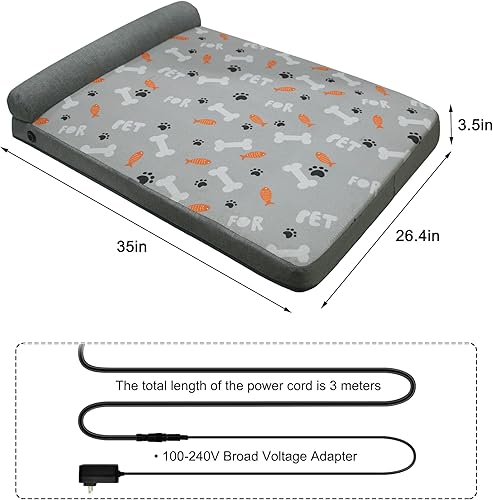 Miniatura 4 de Cama térmica para perro, cama ortopédica eléctrica de gran tamaño para artritis con espuma viscoelástica gruesa, cama térmica para mascotas con