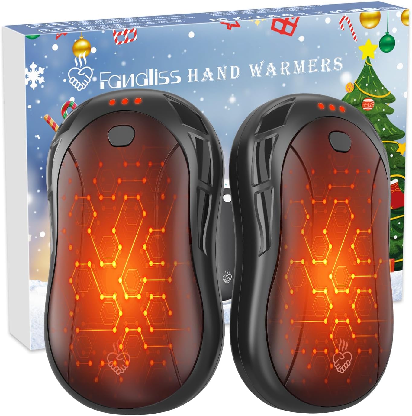 2-Pack Hand Warmers Rechargeable, FANDLISS 6000mAh Large Battery Capacity Hand Warmer, Hand Warmers Reusable for Camping/Hiking/Travel/Work