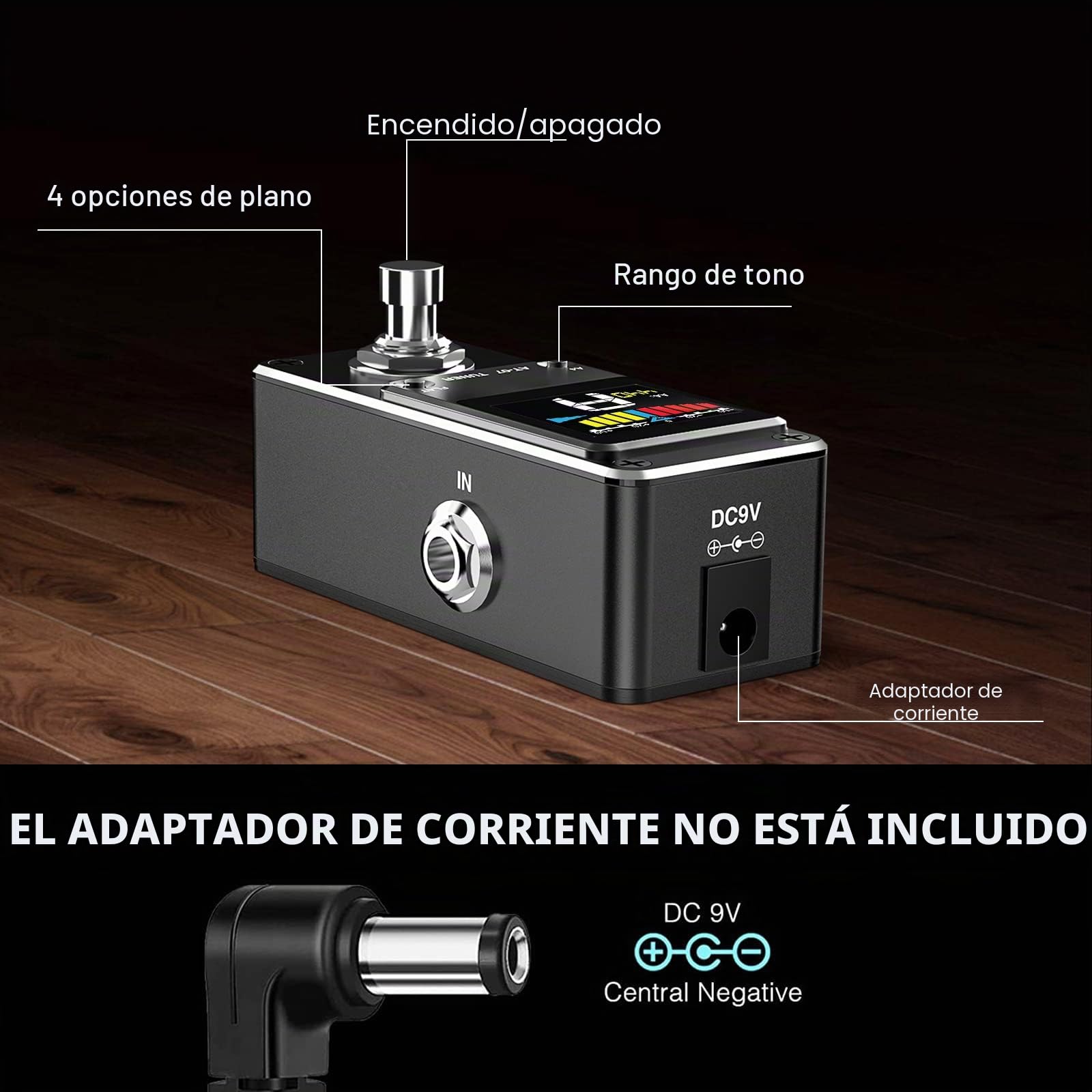Pedal afinador, LEKATO Pedal afinador cromático para guitarra y bajo - Mini pedal afinador de instrumentos cromáticos con pantalla LCD