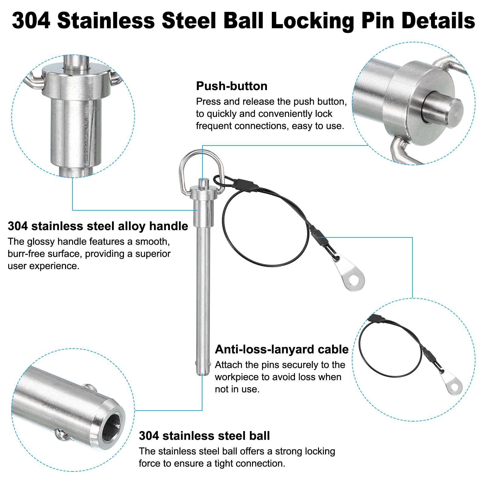 PATIKIL Quick Release Pin 8 x 80mm(5/16" x 3.15") - Image 3