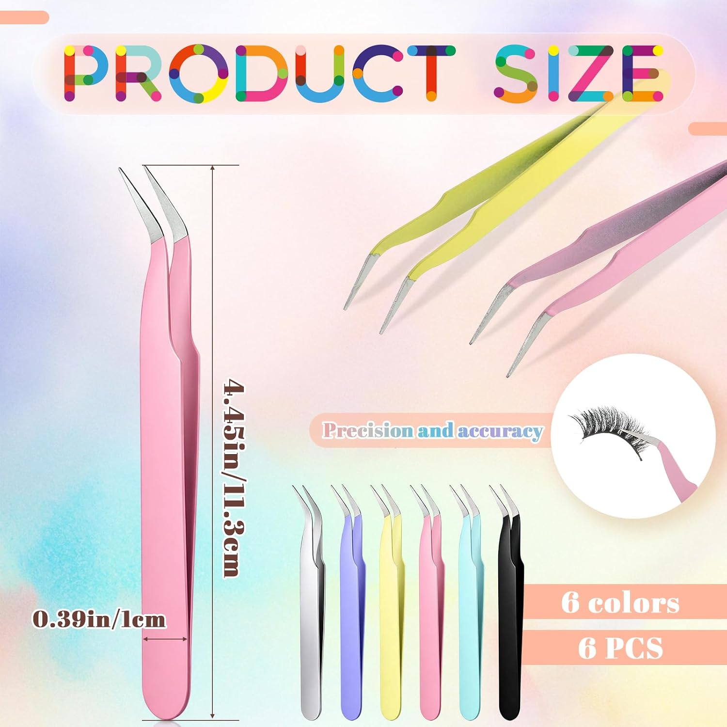 6 Pcs Stickers Tweezers Curved Craft Tweezers Multipurpose Anti-Static Crafting Tweezer for Diamond Art Rhinestone Scrapbooking Jewelry Making Lash Extension