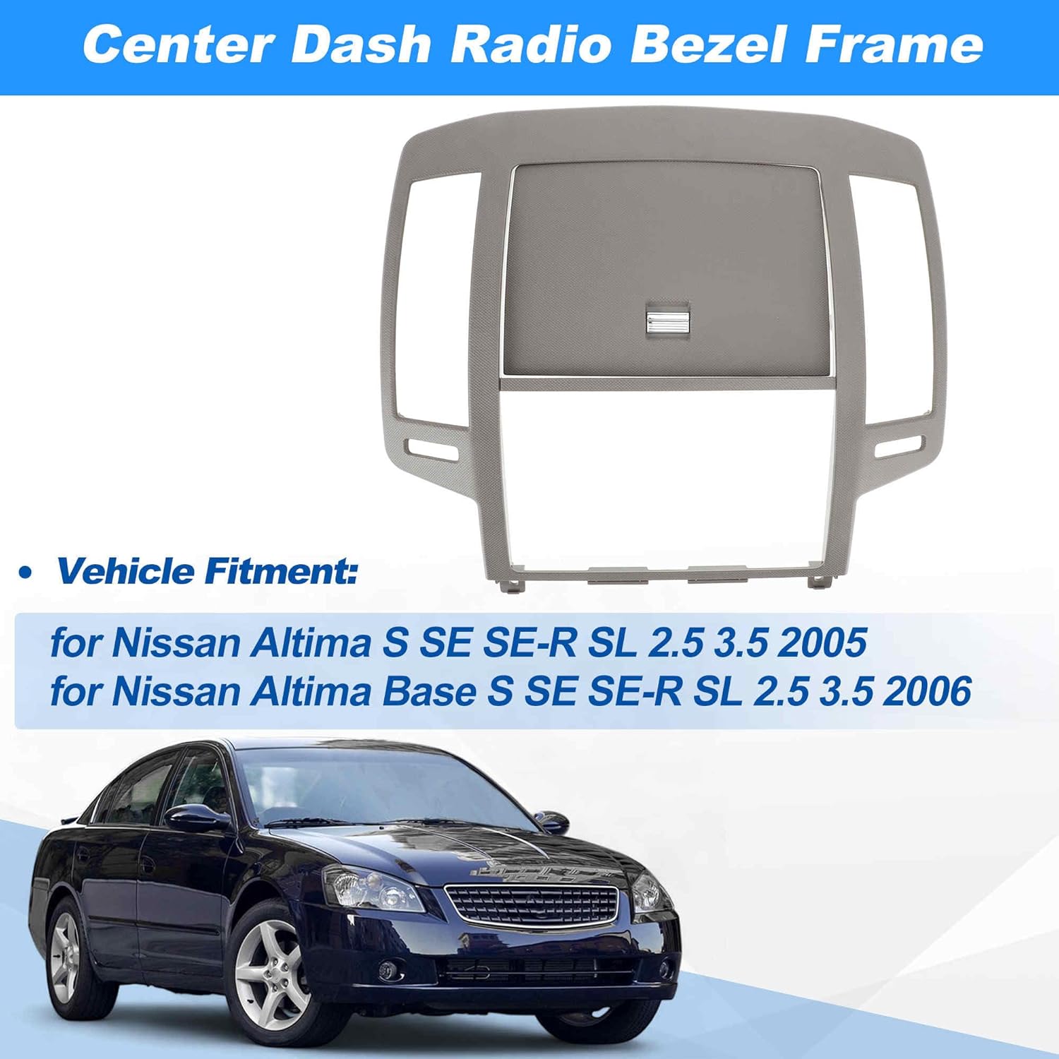 Center Dash Radio Surround Bezel Storage Cubby Vents Frame for Nissan Altima 2005-2006 3rd Gen Facelift Dashboard Radio Panel Trim Gray No.68270ZB002