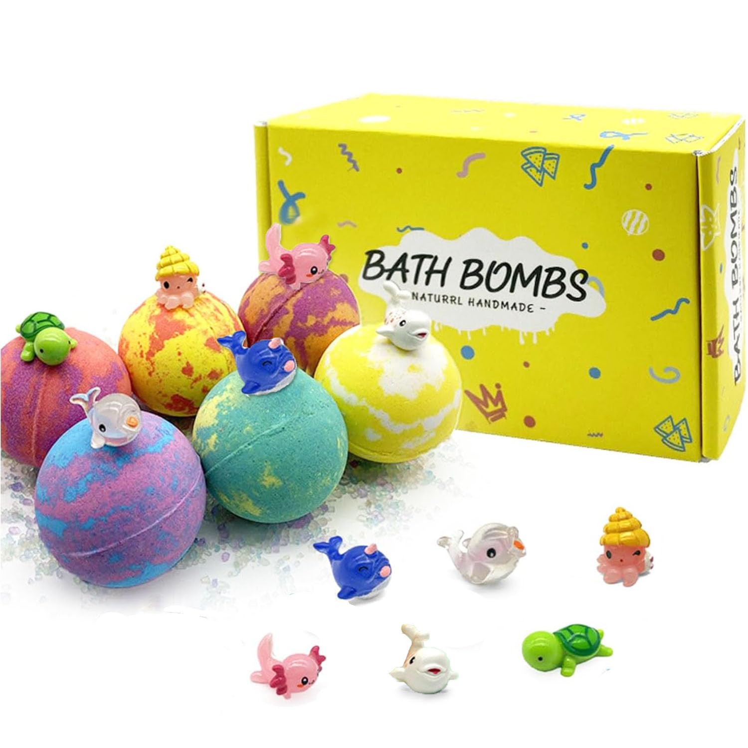 Uniface Bath Bombs for Kids with Surprise Inside, 6 Pack Bath Bomb Set for Girls Boys, Bath Bombs with Animal Toys Inside, Bubble Bath Fizzes Bomb for Chrildren Birthday Party