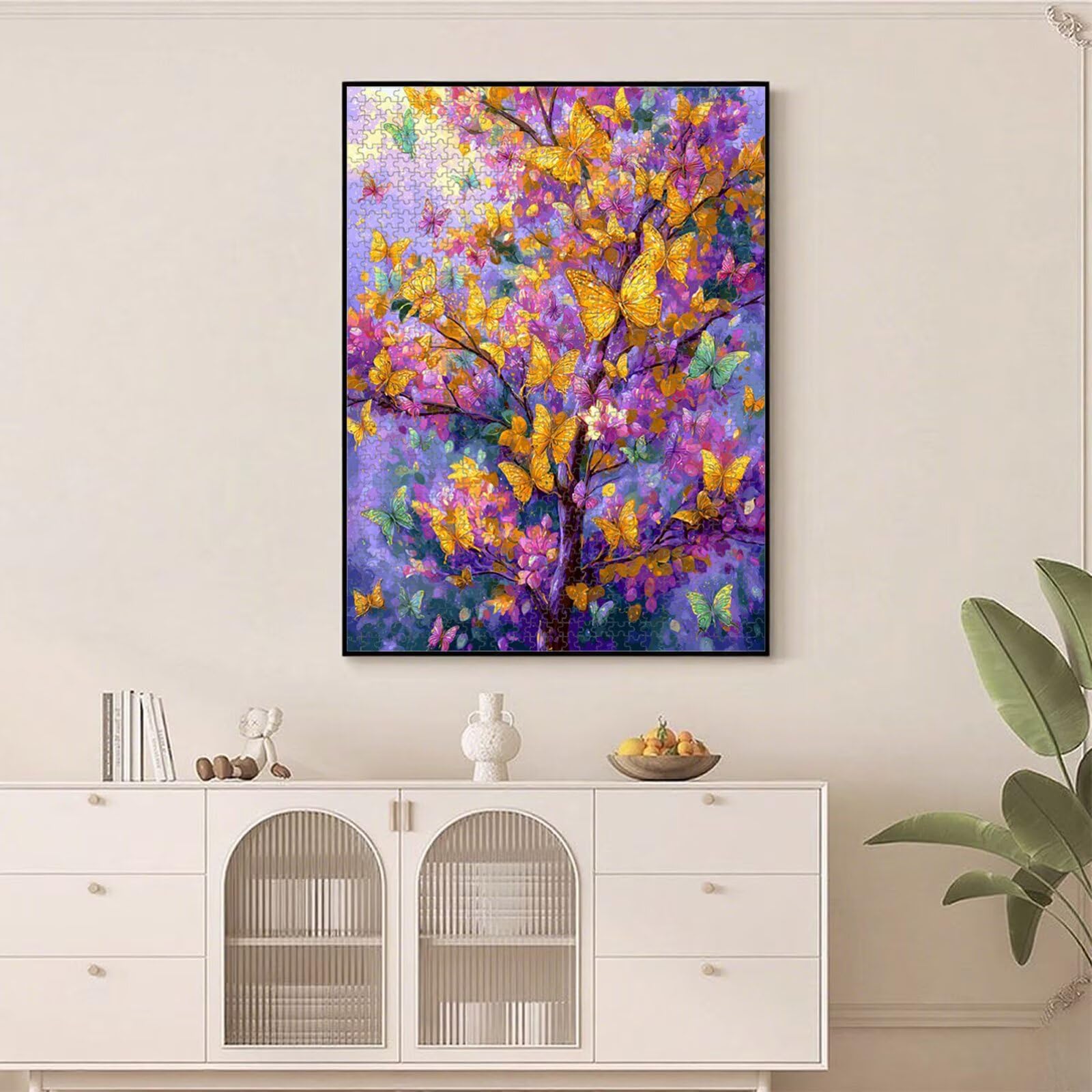 Puzzle 1000 Pièces, Arbre & Papillon Puzzle en Bois Durable 1T#1353 | Puzzle en Bois, Découpe de Précision, Encres aux Couleurs Vives, Loisir Relaxant, Décoration Intérieure, Cadeau, 50x75cm