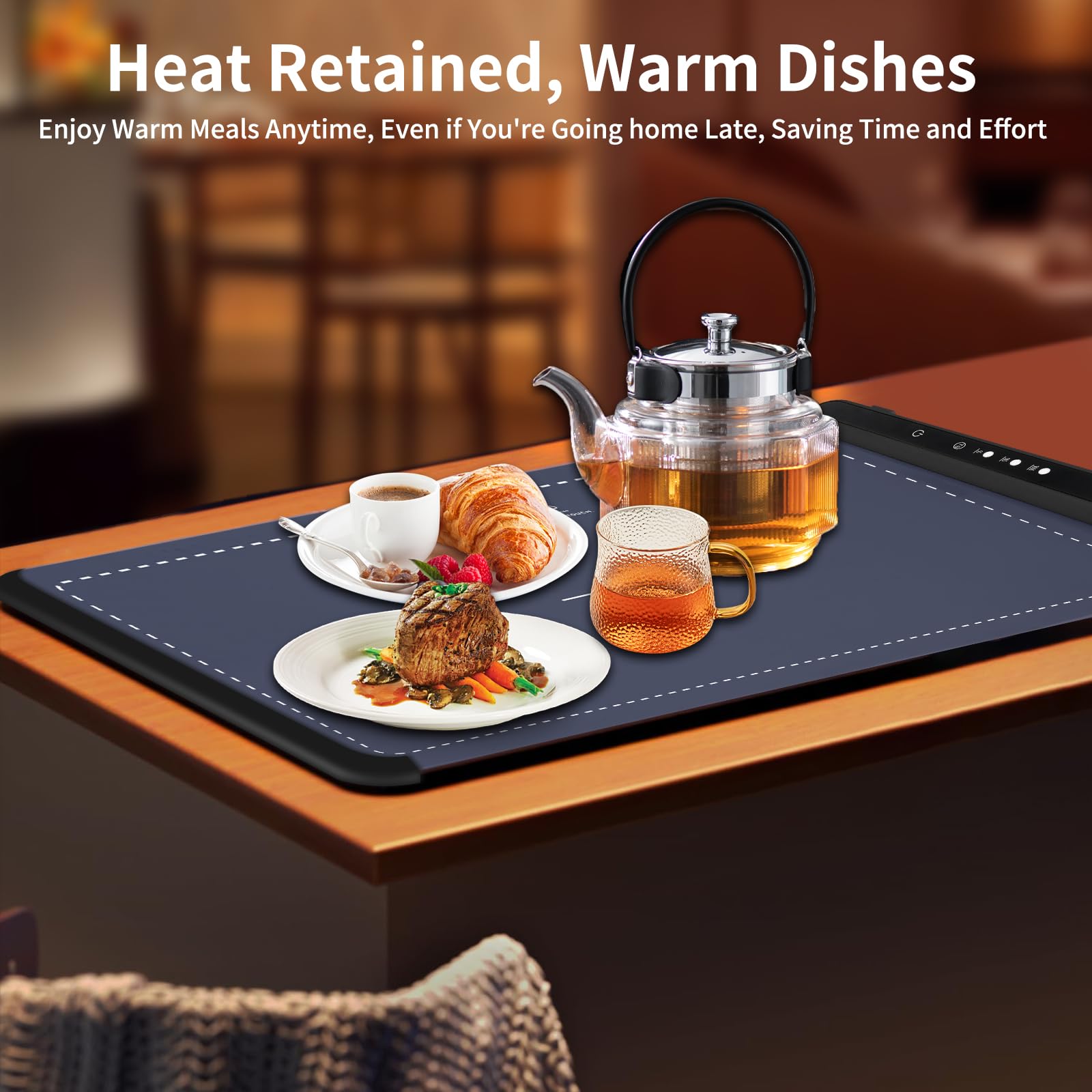 Foldable Electric Food Warming Mat - 7 Temp Settings, Auto Shut-Off, Portable Silicone Buffet Warmer
