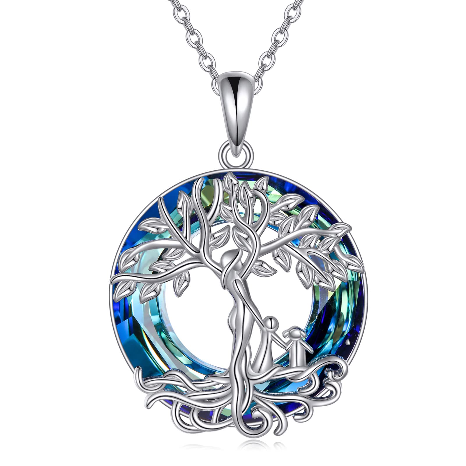 ONEFINITY Tree of Life Necklace for Women Sterling Silver Abalone Shell Crystal Tree of Life Pendant Necklace Family Tree Jewelry for Mom Daughter