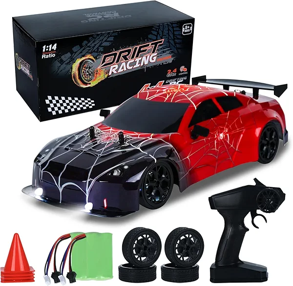 iBlivers Spider RC Drift Car, 1:14 Monster Truck Remote Control Drift Car with Full Proportional Throttle 4WD GT Drift RC Cars with Cool Light Vehicle RC Drifting Car Gifts Toy for Adults Boys Kids