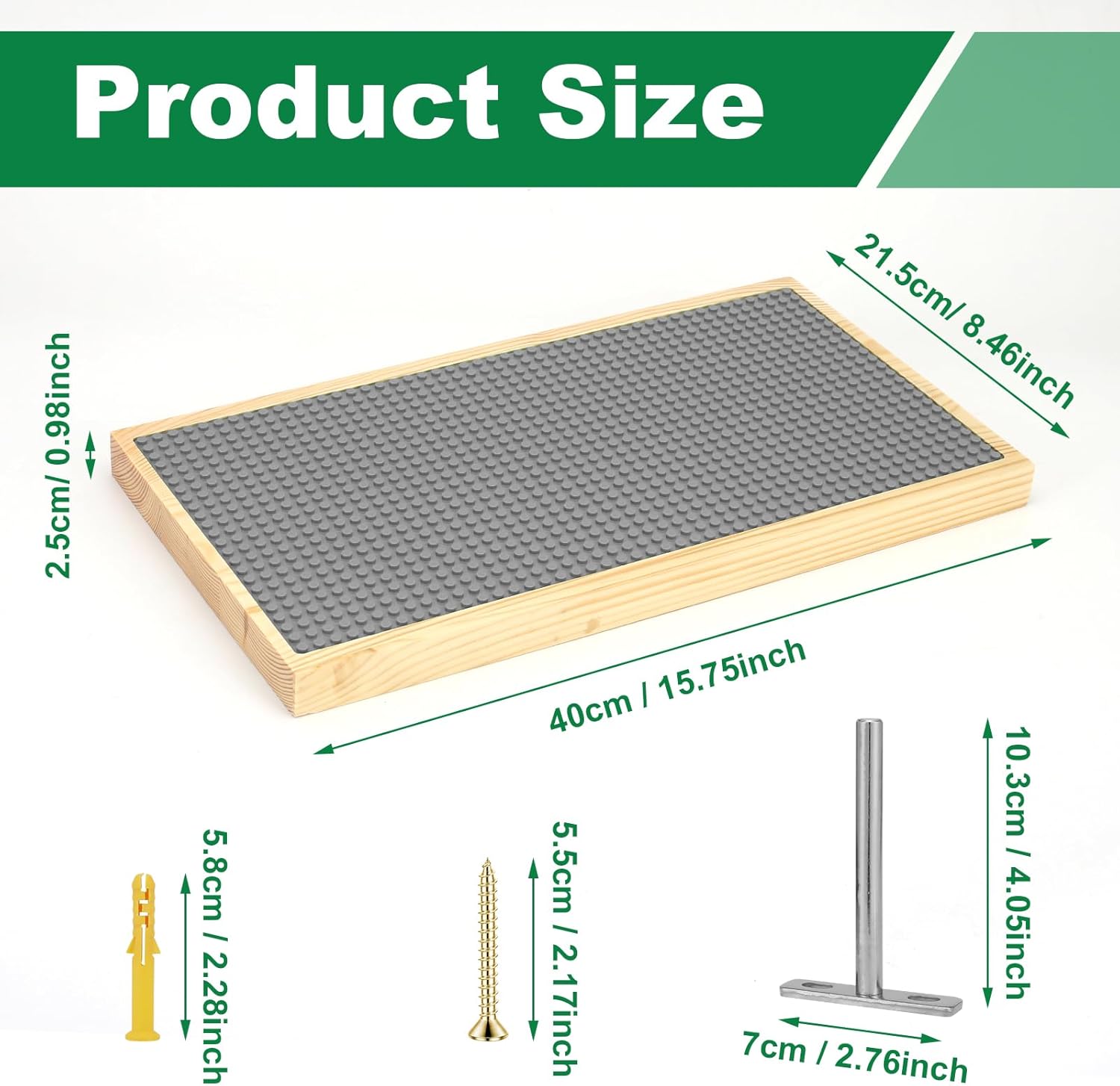 Display Shelves for Building Bricks (16X8 Inch) Wooden Wall Mount Shelf Display for Wall 48X24 Stud Base Plate Compatible with All Toy Block Brands Grey