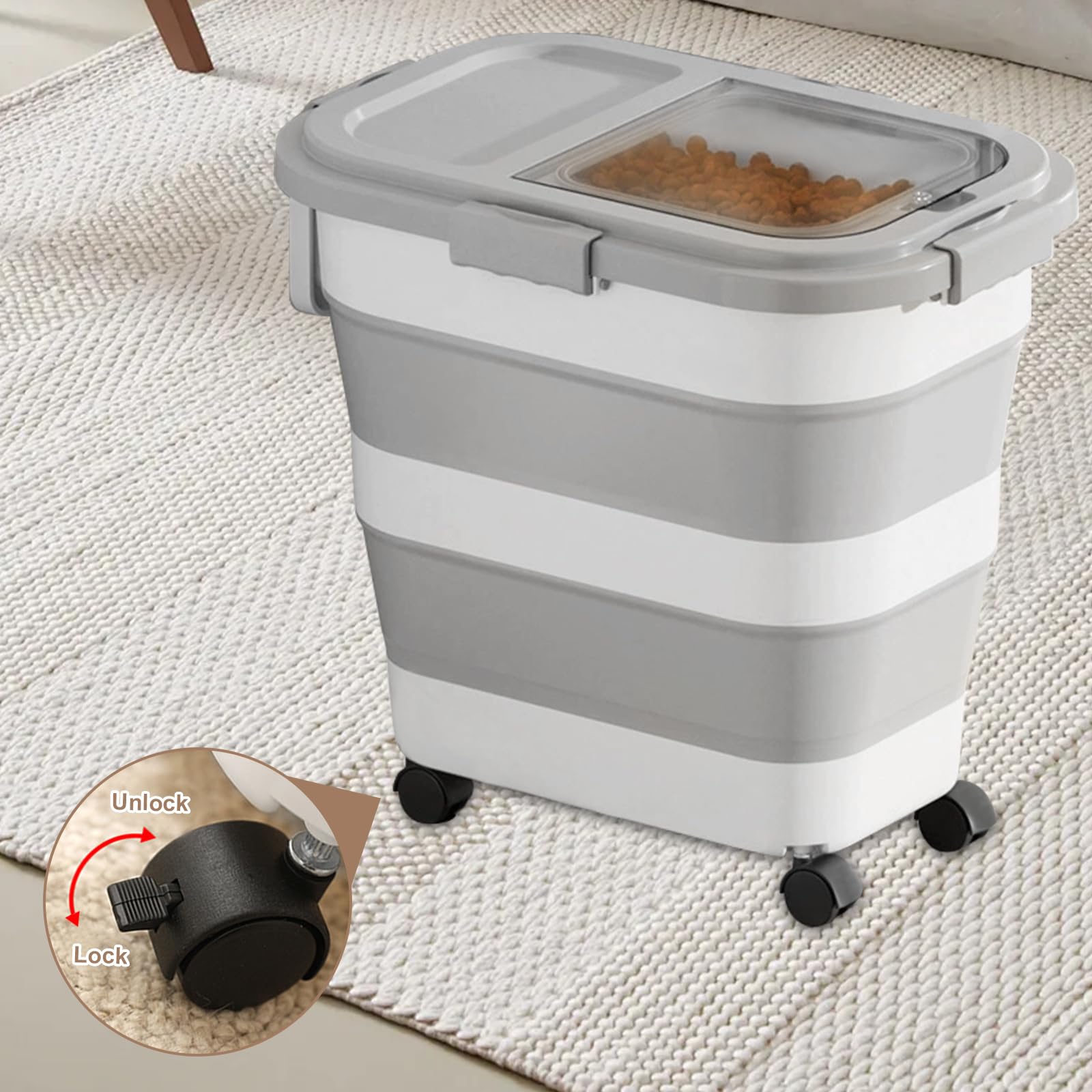 Contenitore per cibo per cani, 10-15 kg, pieghevole, con ruote, contenitore per cibo per cani, contenitore per cibo per animali, cibo secco, per cani e gatti