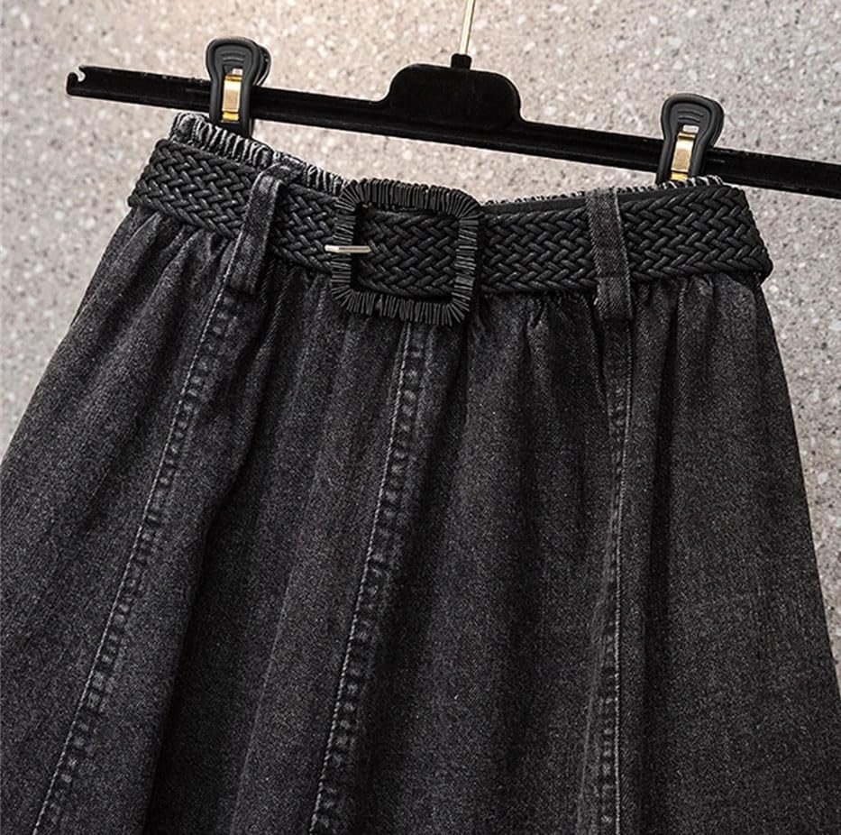 Women Pleated Casual Midi Skirt High Waist Solid A Line Loose Office Lady Jeans Skirts3