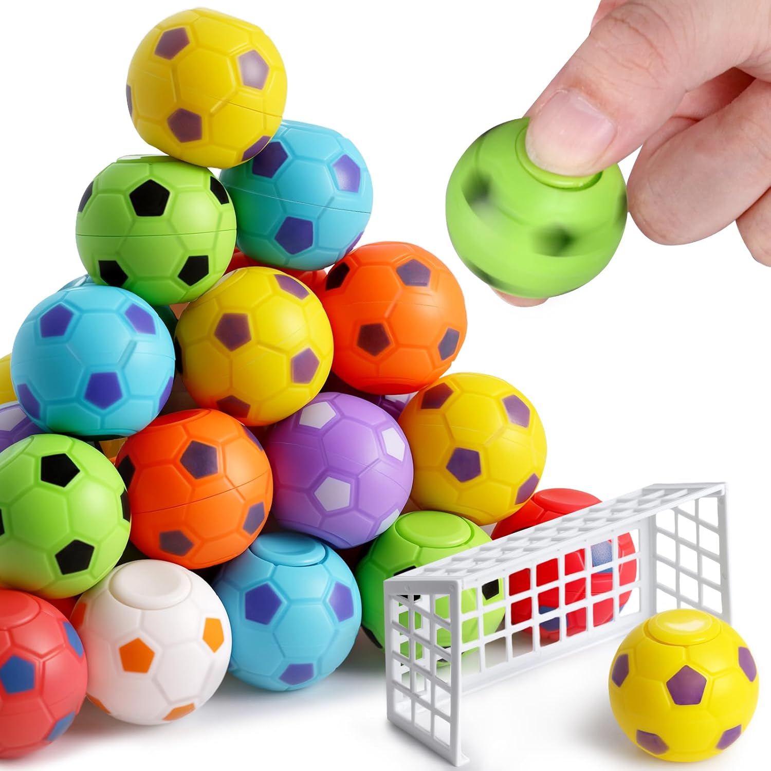 LovesTown 32PCS Spinners Soccer Ball Bulk Toys for Kids, Soccer Party Favors for Goodie Bag Stuffers Sensory Stress Relief Toys for Classroom Prizes, Pinata Fillers, Birthday Gifts