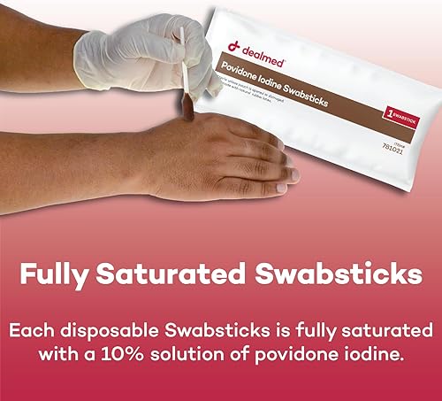 Miniatura 4 de Dealmed Povidone yodo 10% hisopos  Paquetes sellados individualmente perfectos para el cuidado de heridas y botiquines portátiles de primeros
