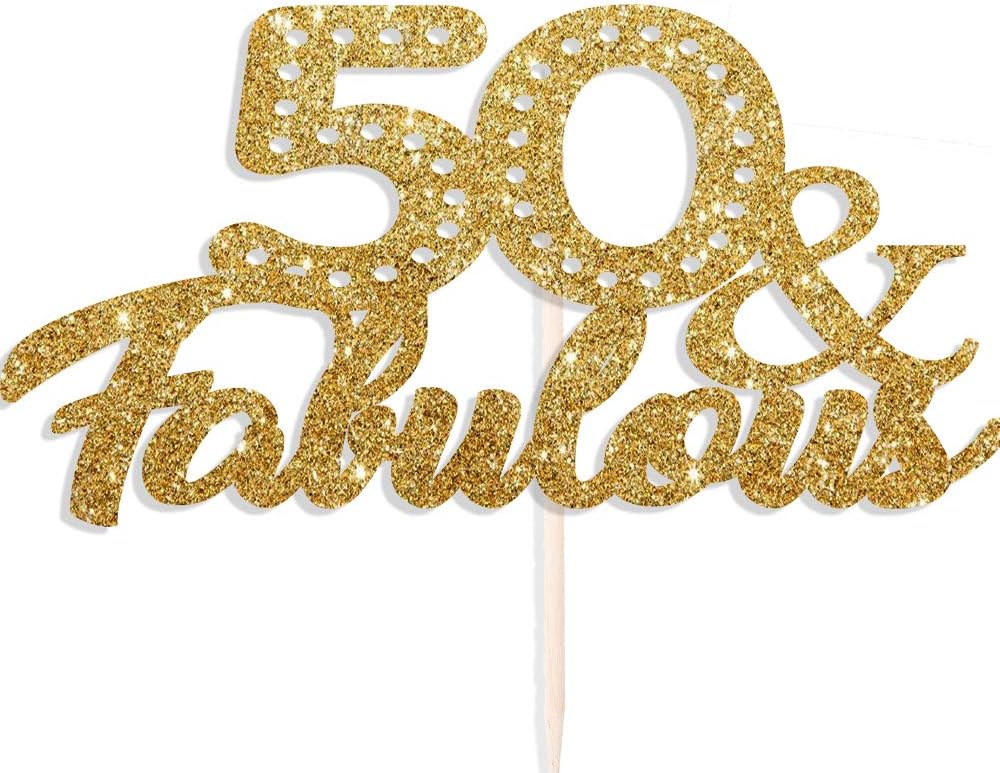 50 and Fabulous Gold Glitter Cake Topper 50 Birthday Party & 50th Fiftieth Toppers Cupcake