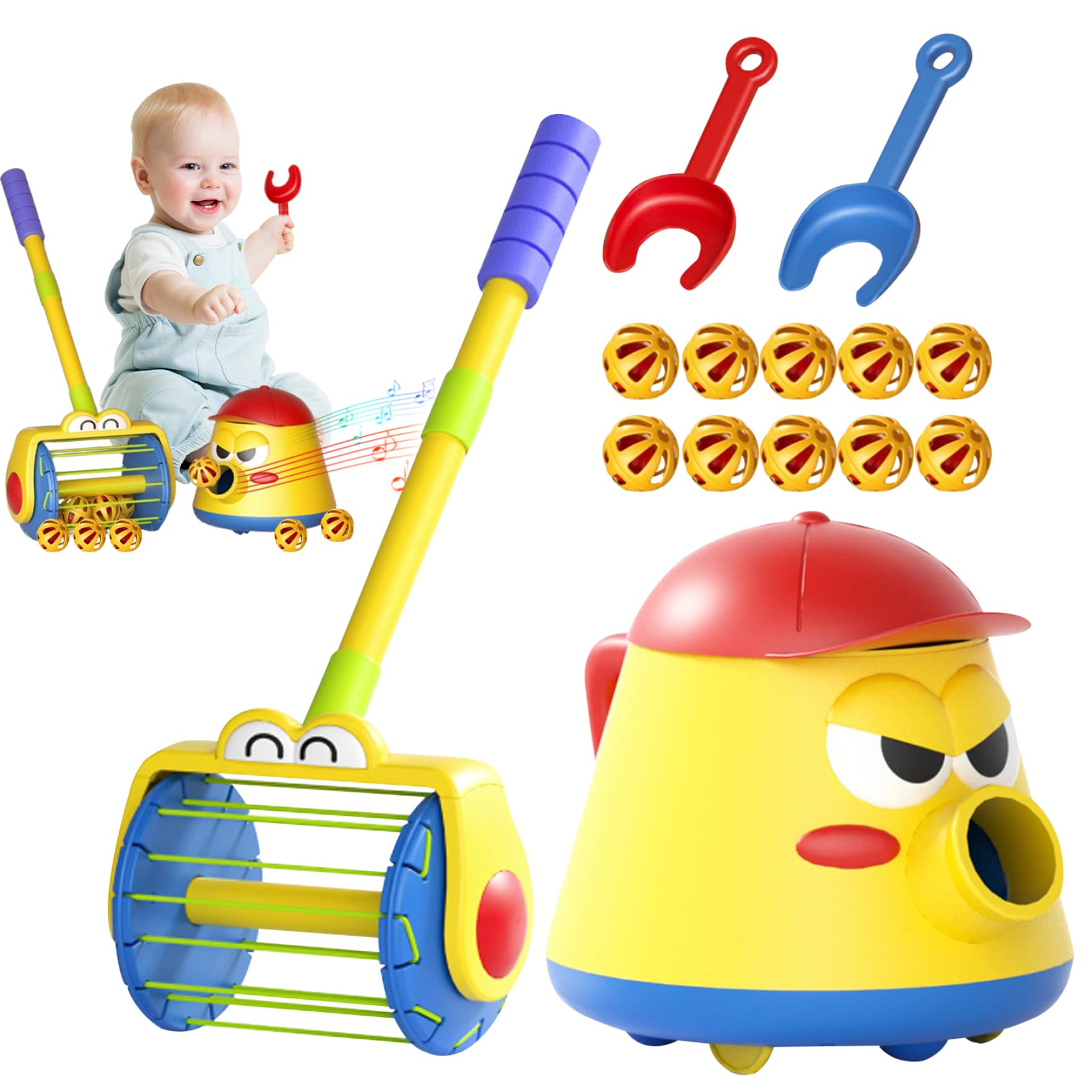Giocattolo aspirapolvere a Sfera Giocattolo aspirapolvere Rotante per Bambini a 360° con Vanga Push Walker, Senza Set di batterie1